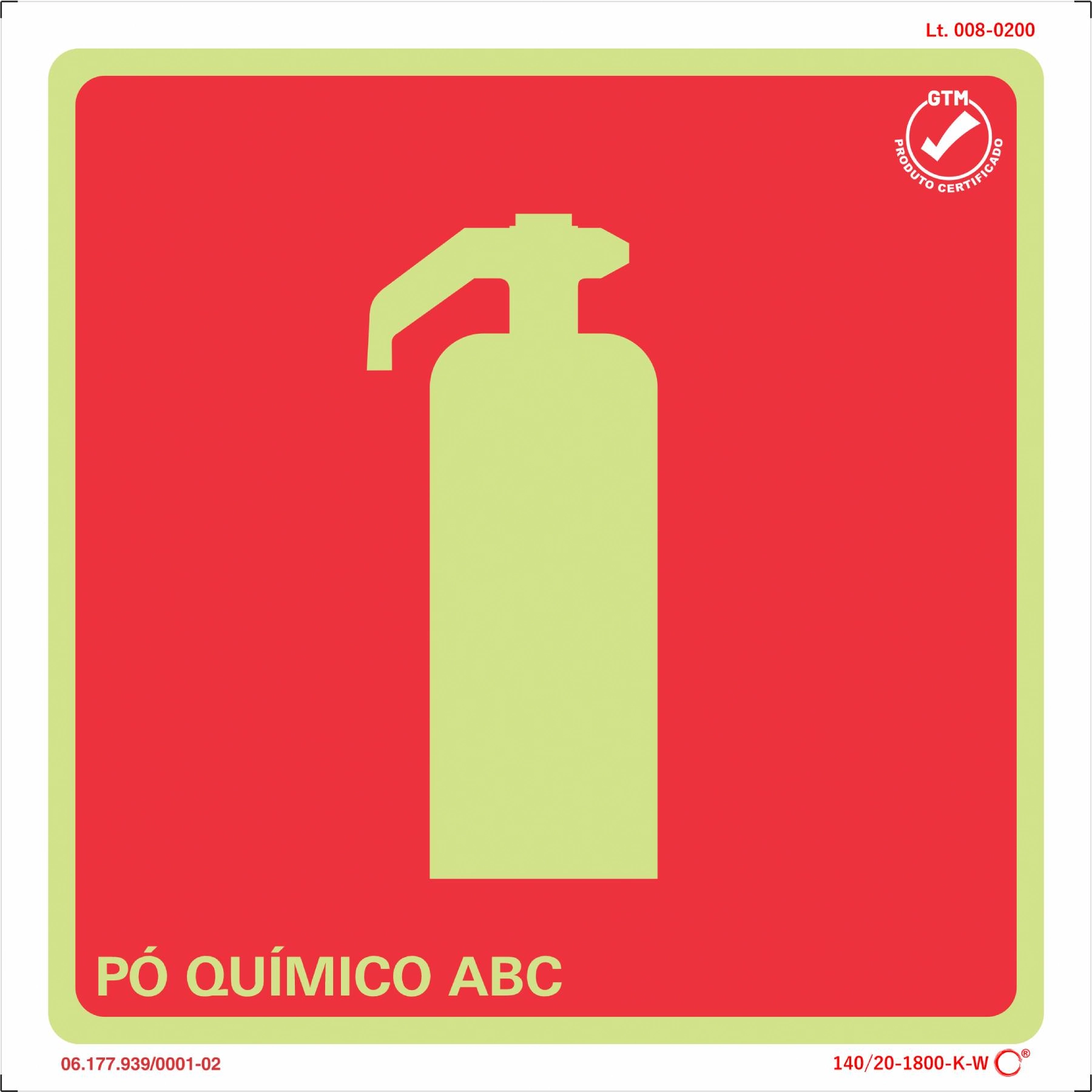 Placa de Sinalização Pó Químico ABC Plástico 20x20cm