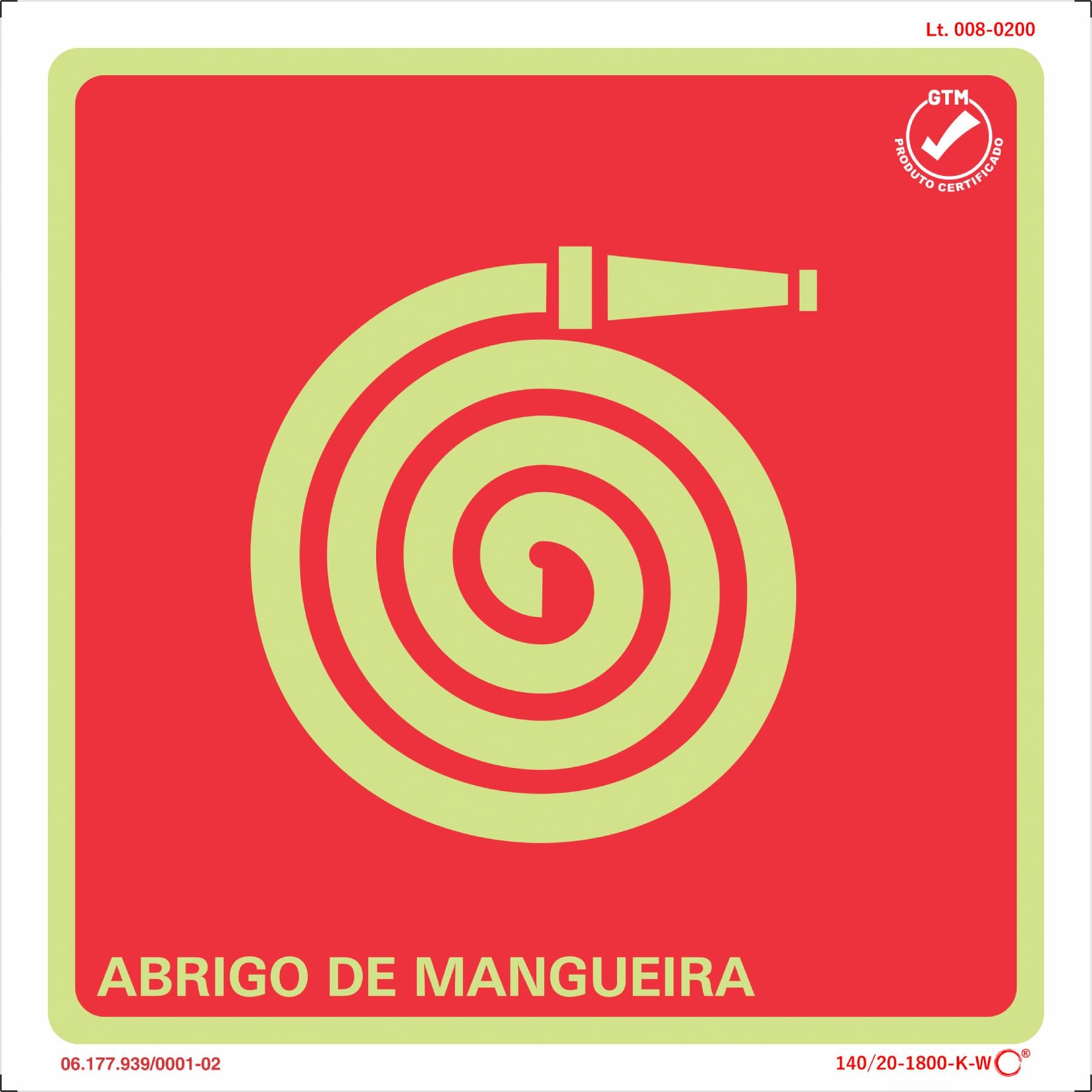 Placa de Sinalização Abrigo de Mangueira de Incêndio Plástico 20x20cm