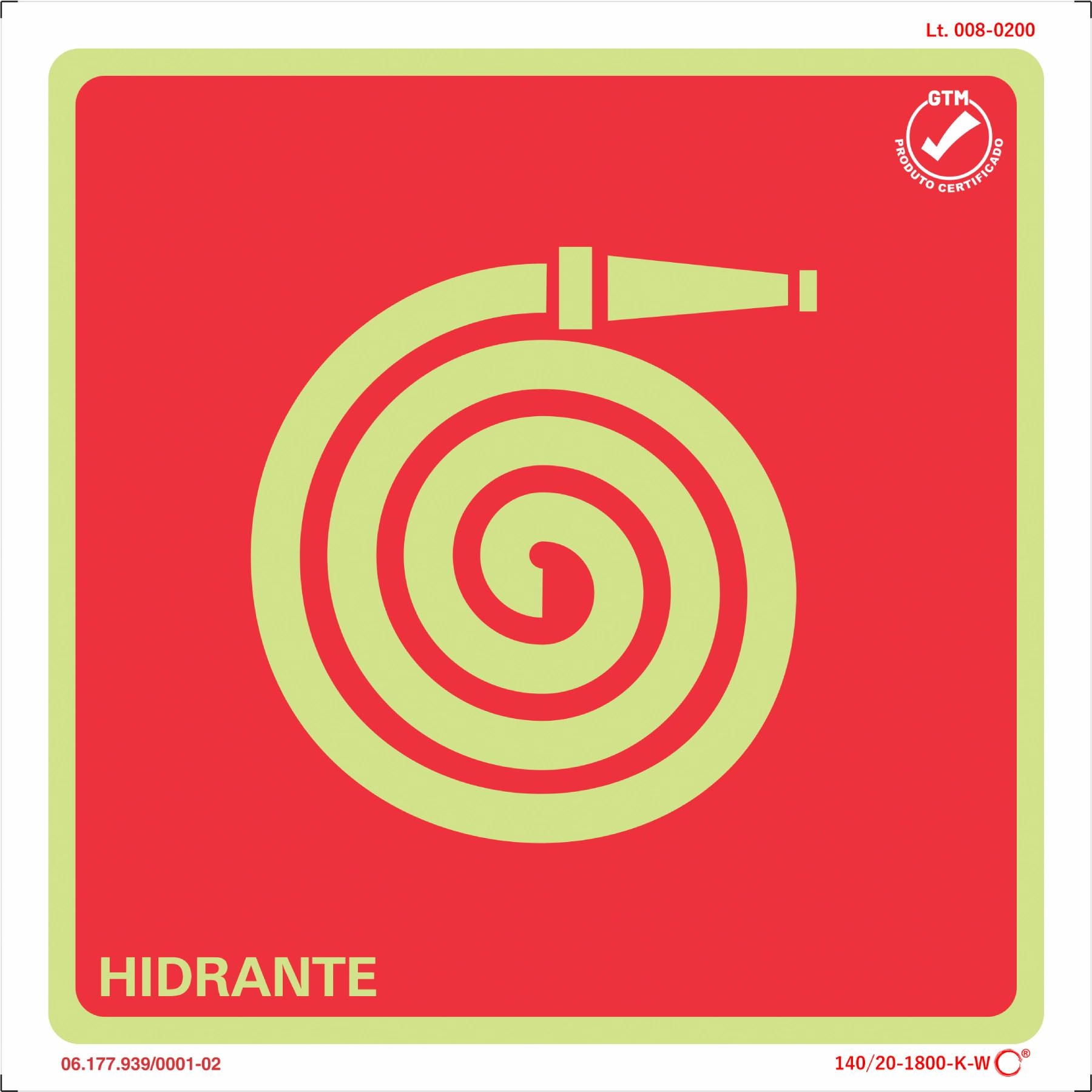 Placa de Sinalização Hidrante Plástico 20x20cm