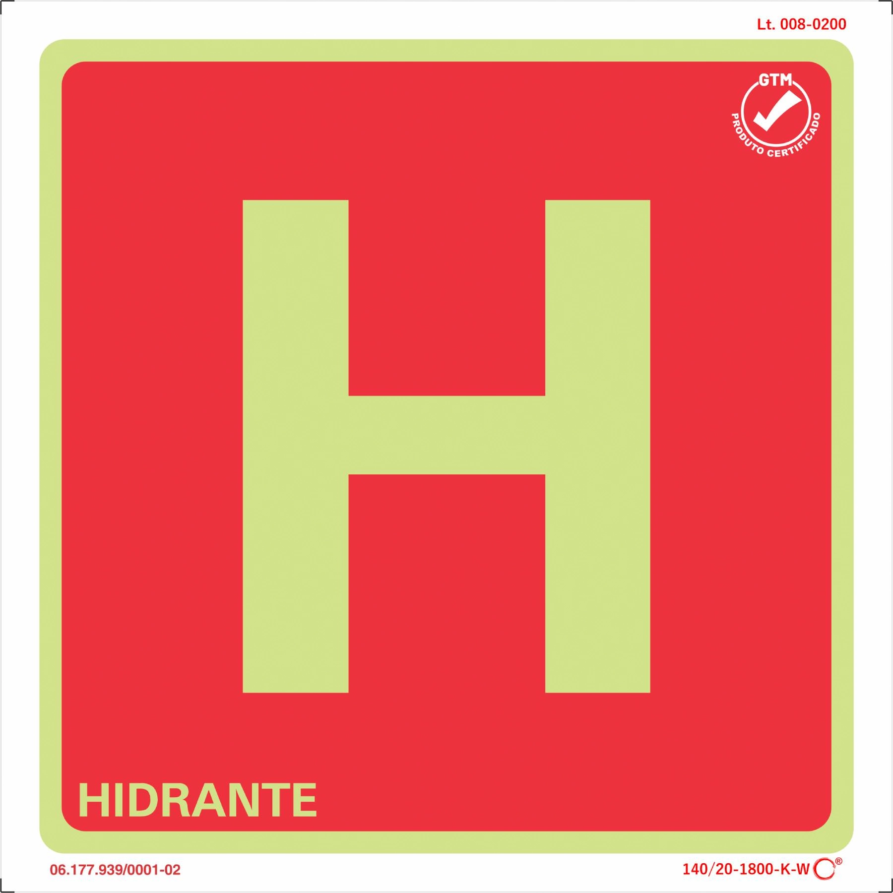 Placa de Sinalização Hidrante Plástico 20x20cm