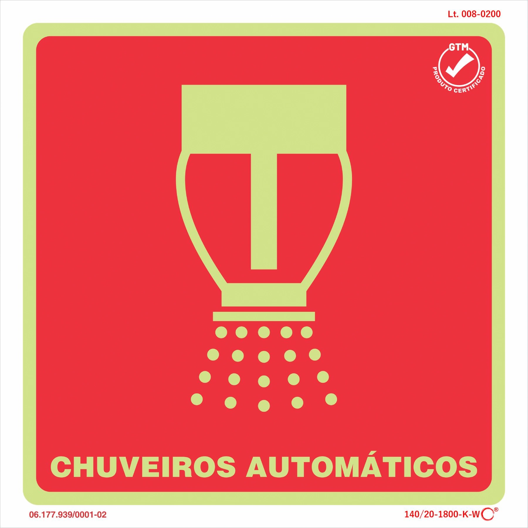 Placa de Sinalização Chuveiros Automáticos Plástico 20x20cm