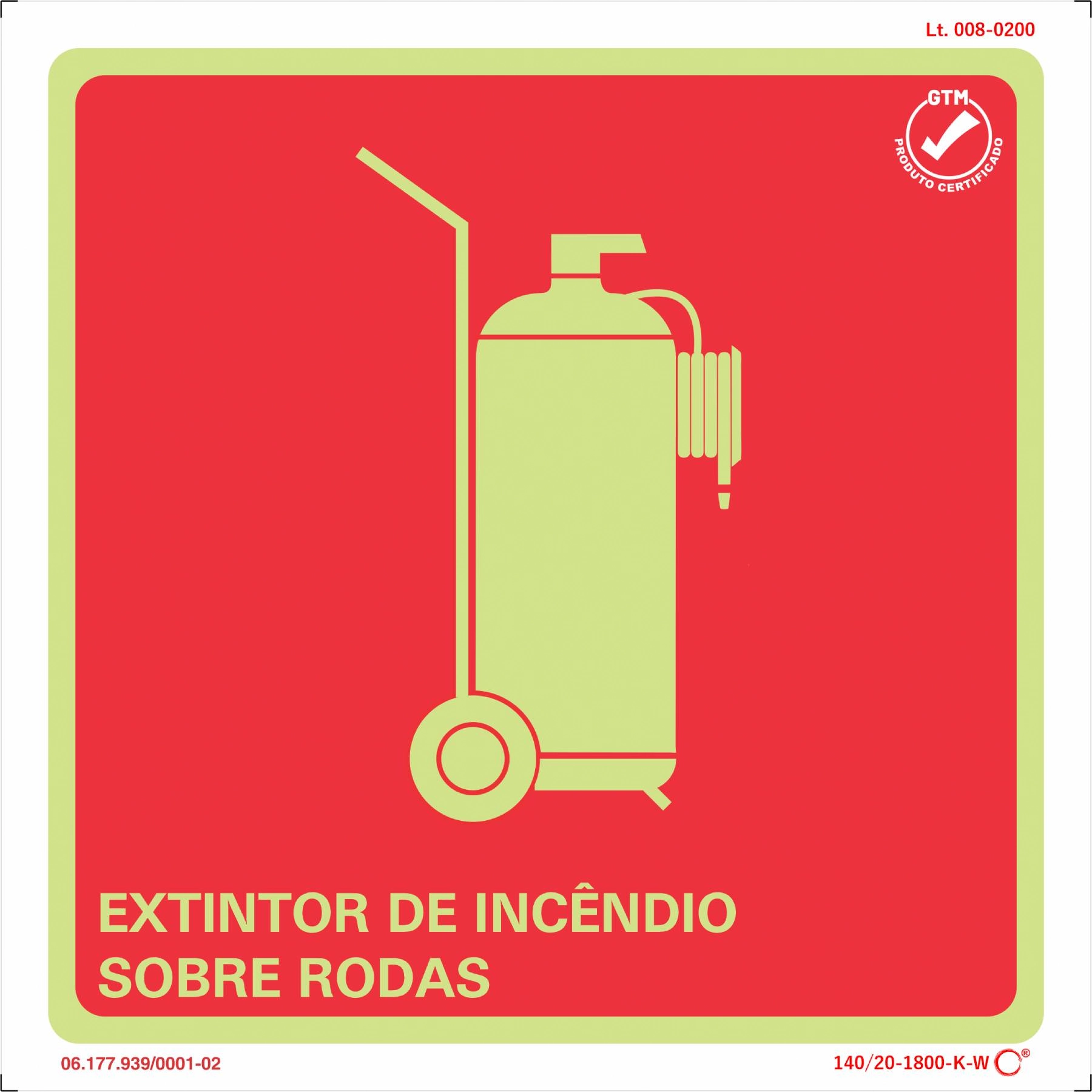 Placa de Sinalização Extintor de Incêndio sobre Rodas Plástico 20x20cm