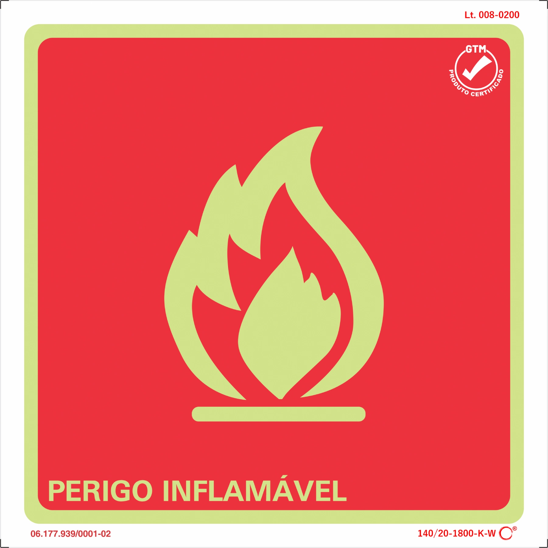 Placa de Sinalização Perigo Inflamável Plástico 20x20cm