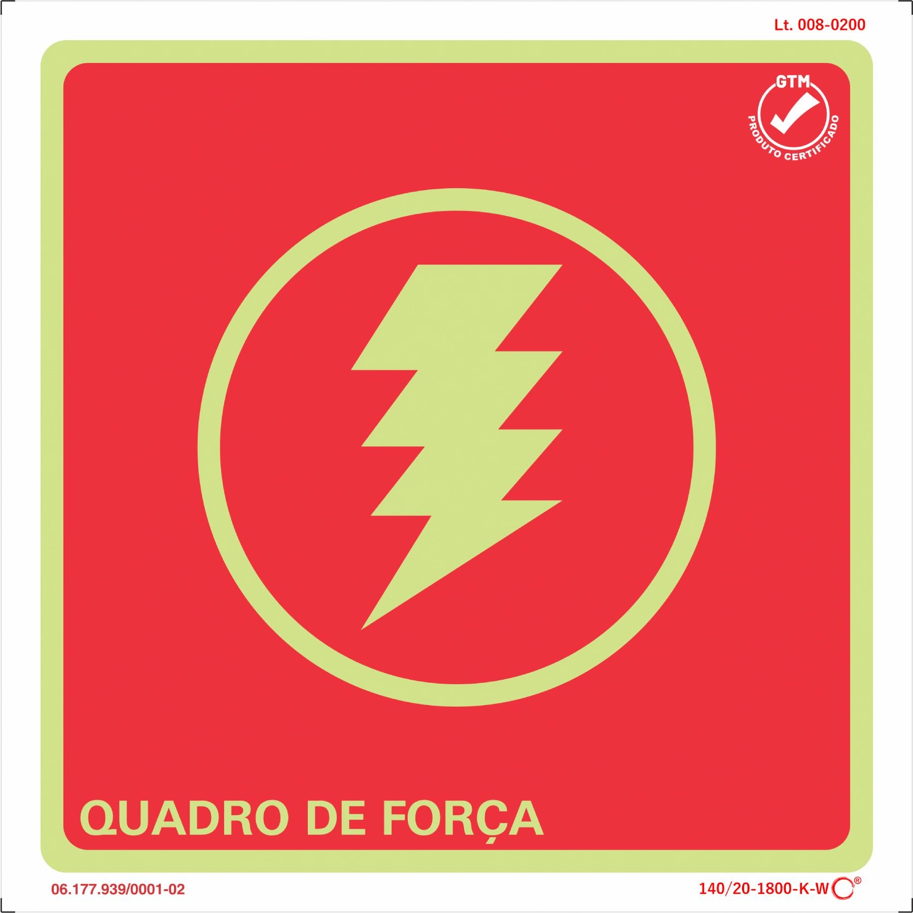 Placa de Sinalização Quadro de Força Plástico 20x20cm