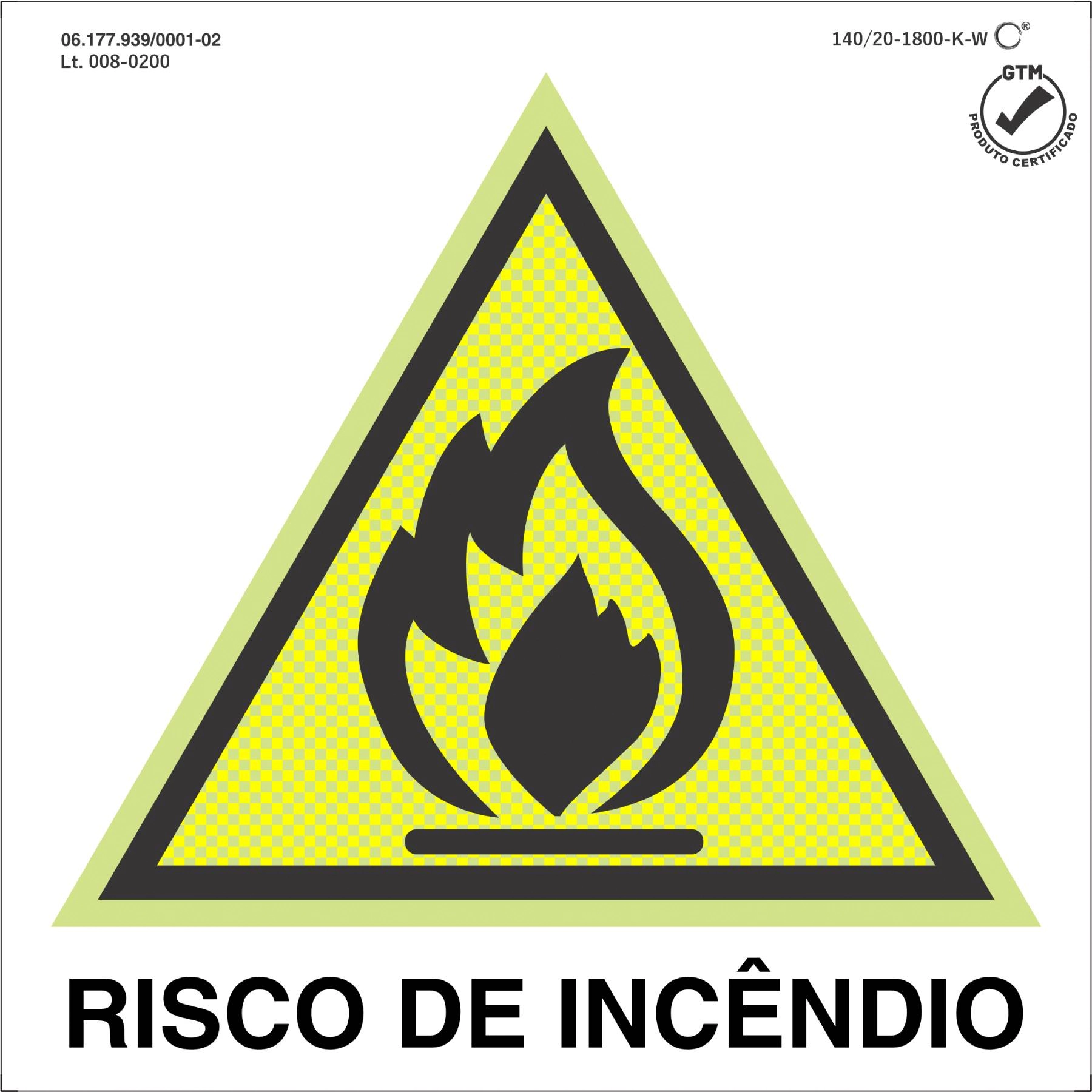 Placa de Sinalização Risco de Incêndio Plástico 20x20cm