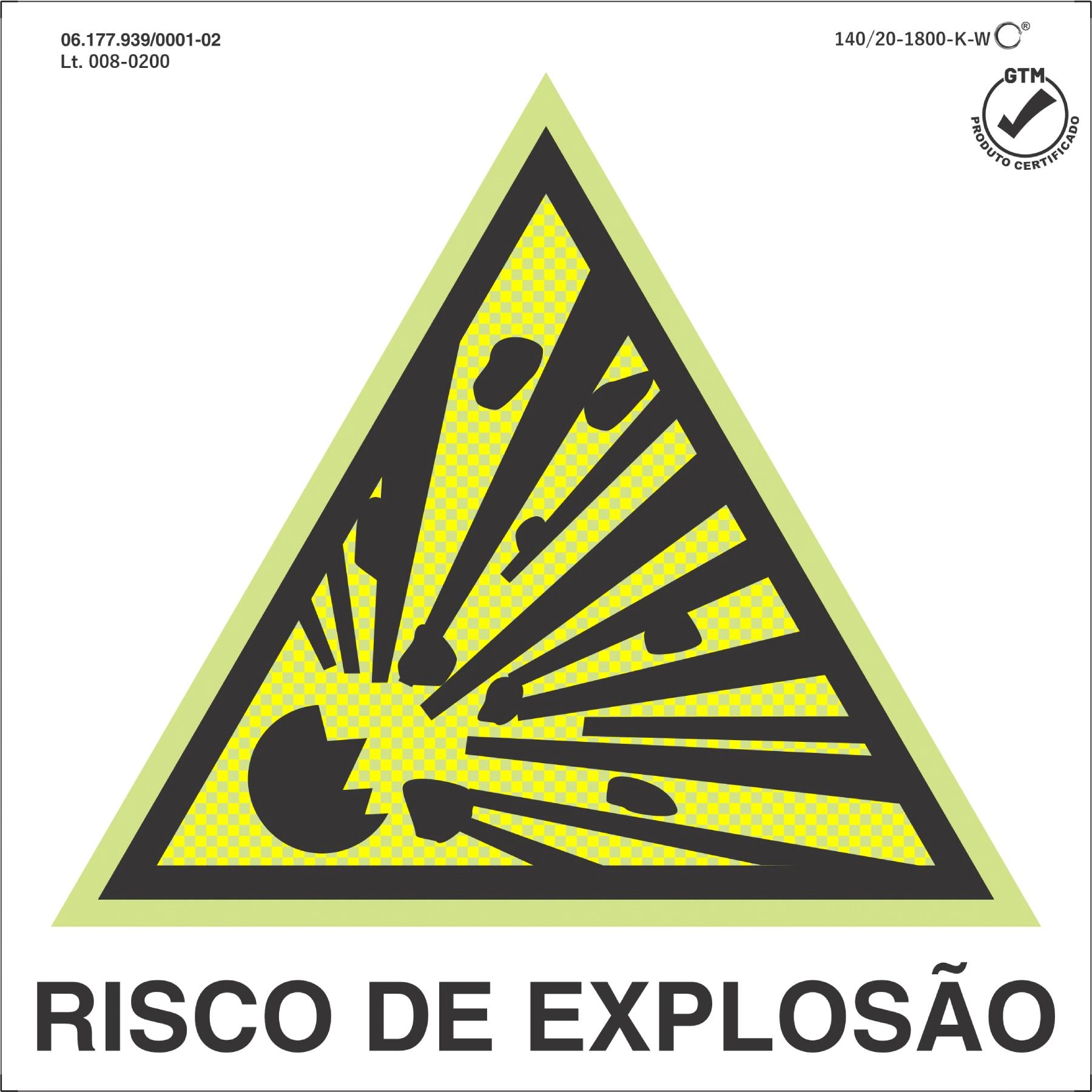 Placa de Sinalização Risco de Explosão Plástico 20x20cm