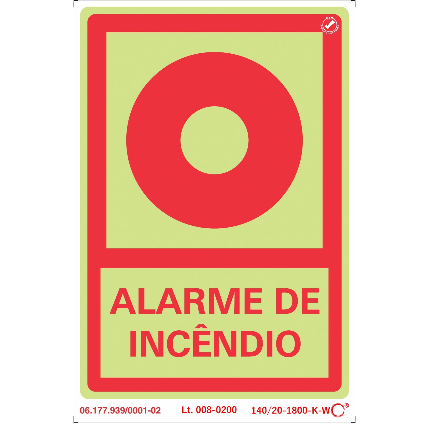 Placa de Sinalização Alarme de Incêndio Plástico 10x15cm