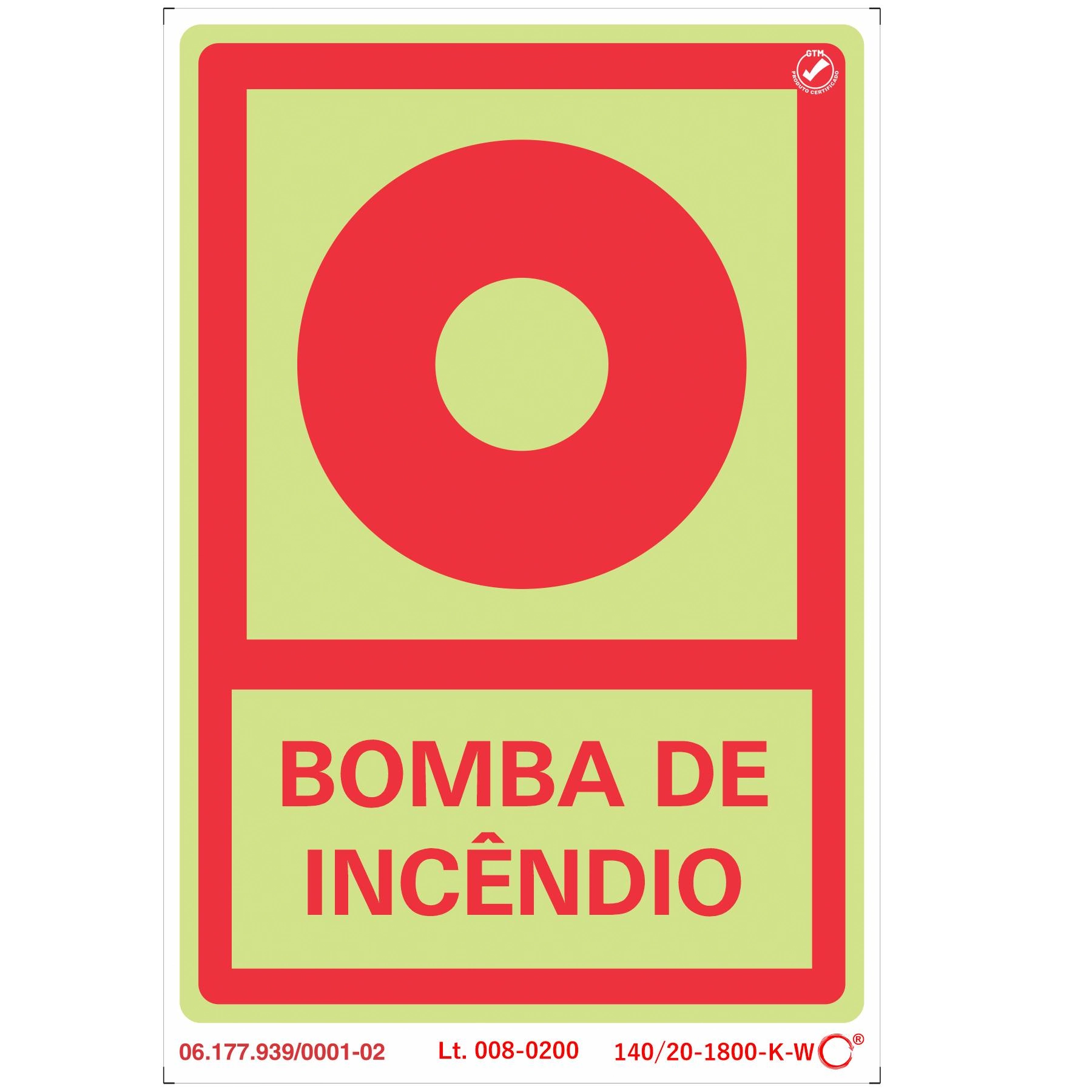 Placa de Sinalização Bomba de Incêndio Plástico 15x10cm