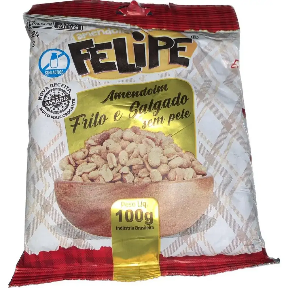 Amendoim frito e salgado sem pele pacote com 100g - Felipe