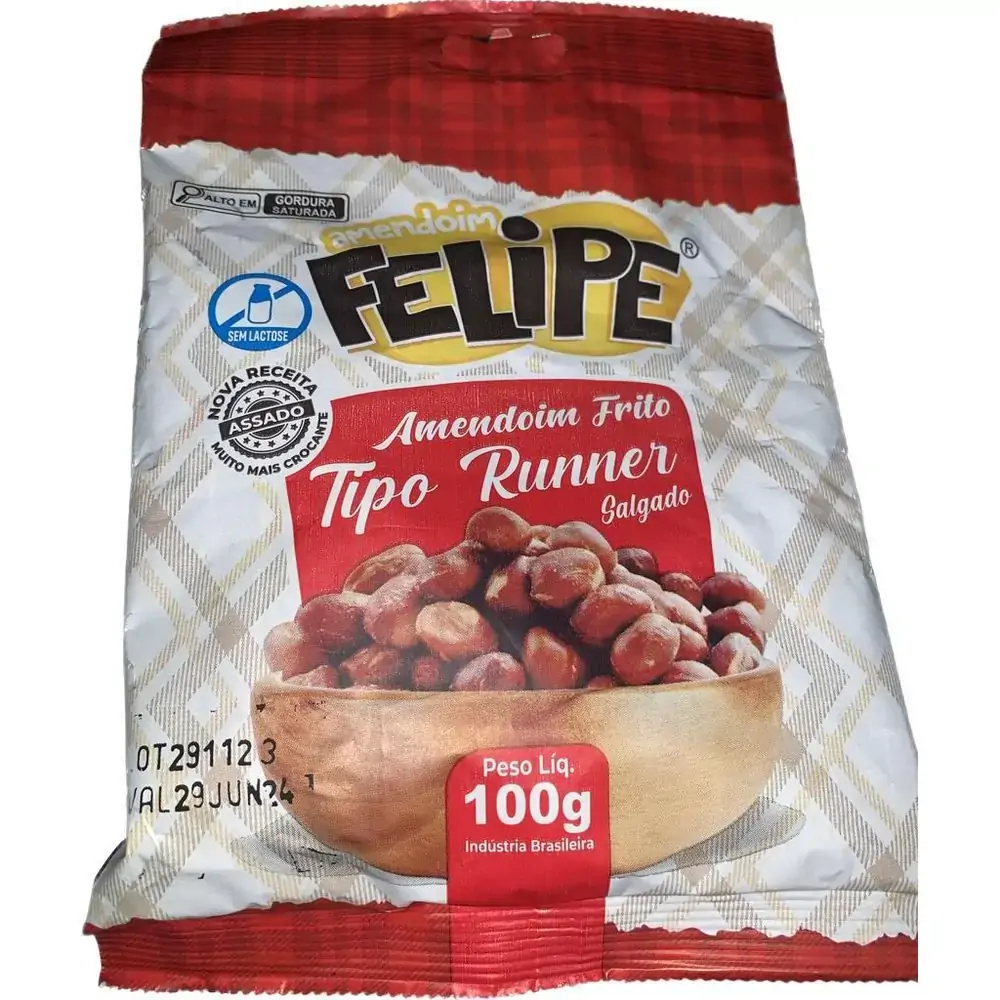 Amendoim frito tipo Runner salgado pacote com 100g - Felipe