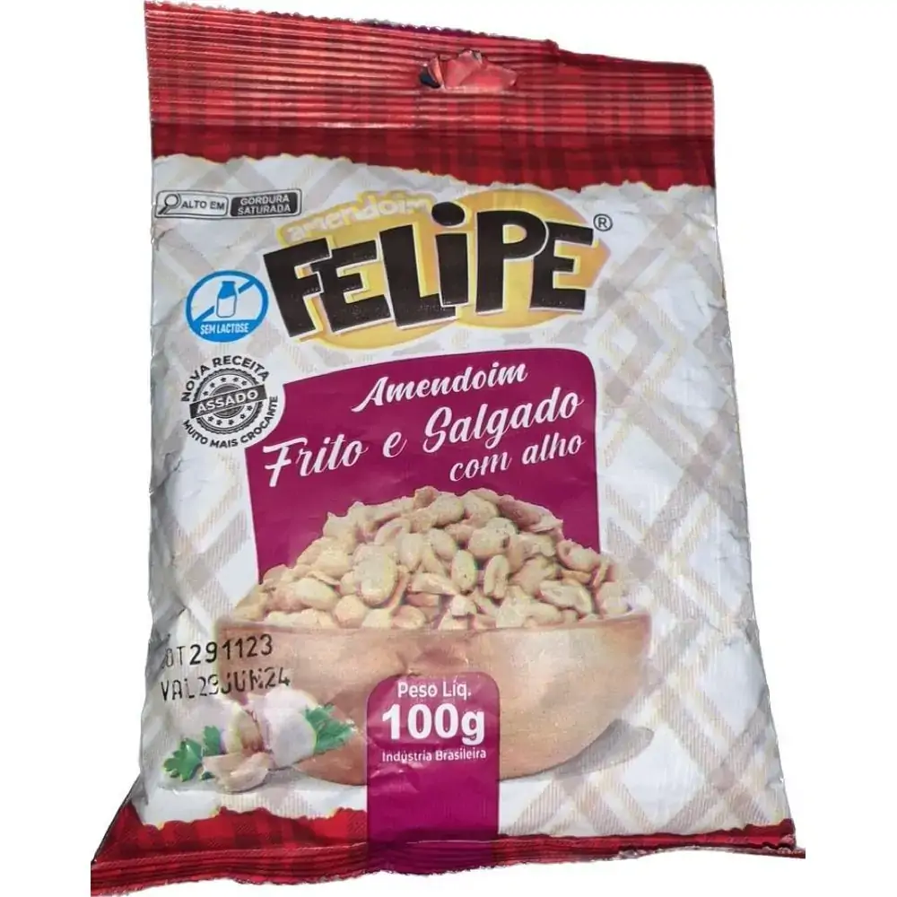 Amendoim frito e salgado com alho pacote com 100g - Felipe
