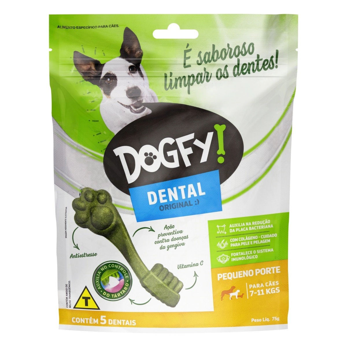 Petisco Dental Para Cães Original Dogfy Pouch 75g 5 Unidades