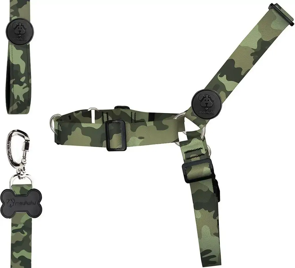 Kit De Peitoral Com Guia Anti Puxão Estampa Camuflado Meuauau