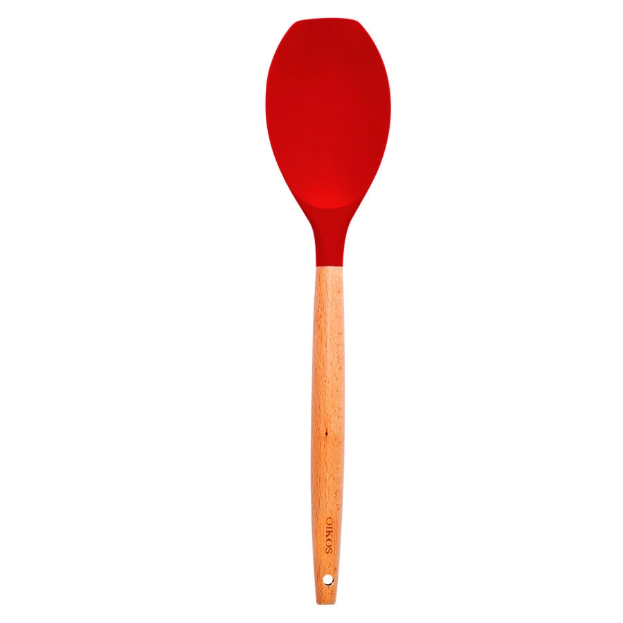 Espátula Redonda de Silicone Cabo de Madeira Vermelho OIKOS COZ00481VER