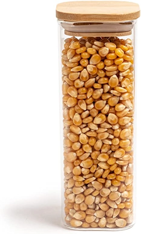 Pote de Mantimentos Quadrado Flat 400ml Tampa Bambu OIKOS COZ01782NAT