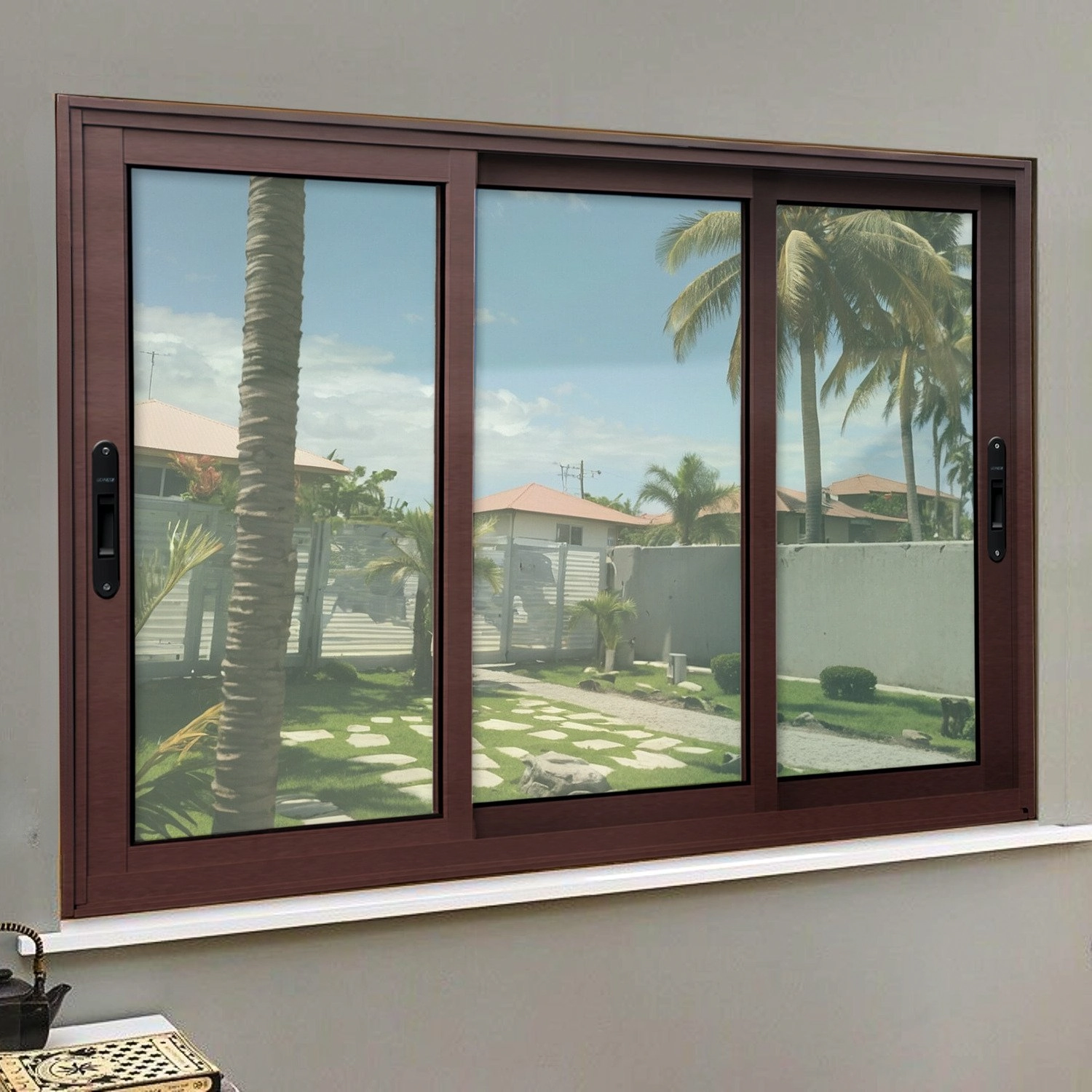 Janela Elite 3 Folhas Moveis Sequenciais 100 X 200 Vidro Liso Corten