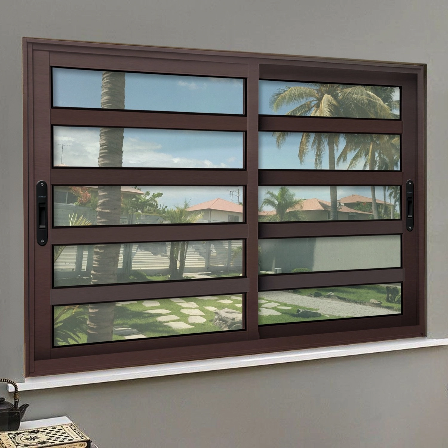 Janela Elite Com Travessas 2 Folhas Moveis 120 X 120 Vidro Liso Corten