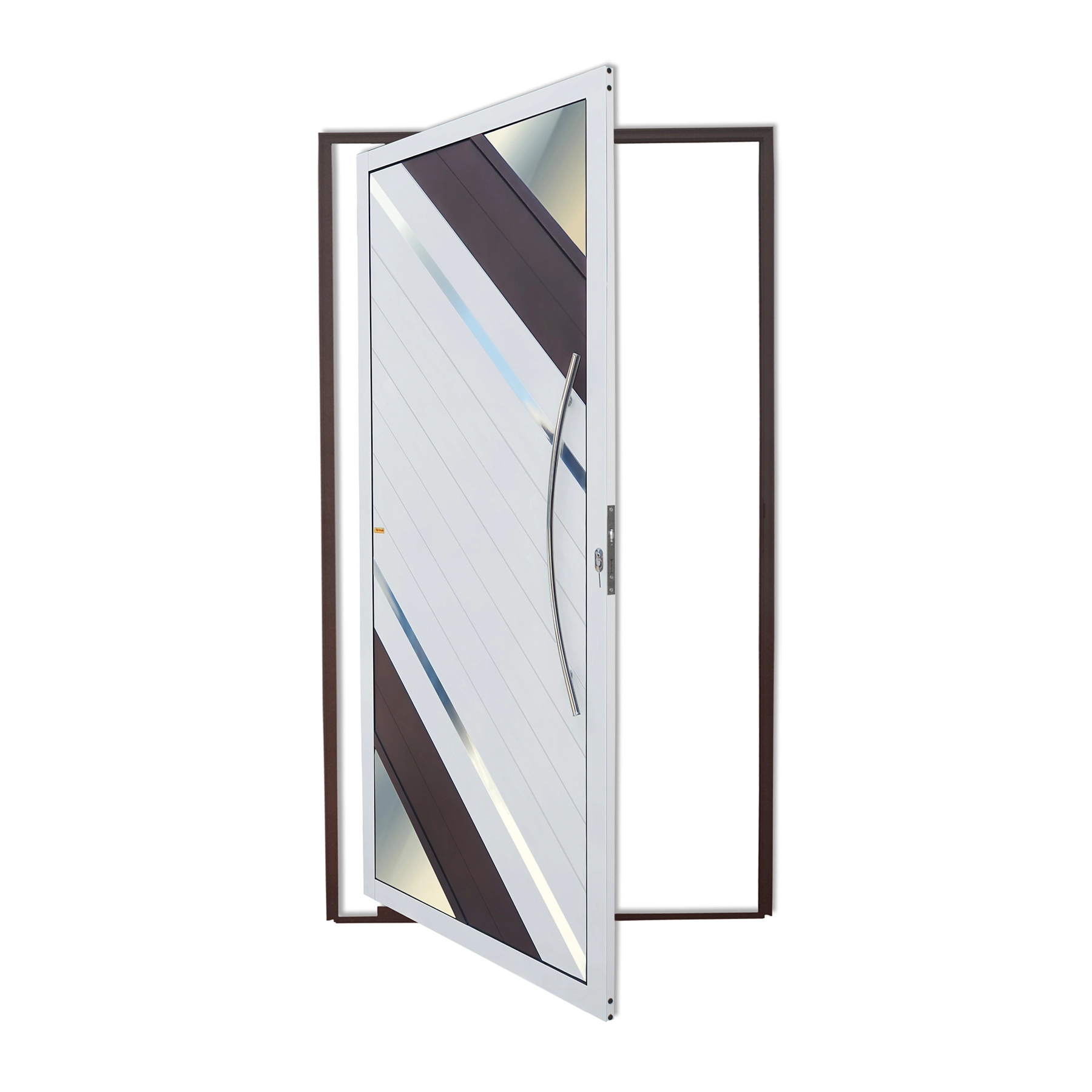 Porta Lambrill Pivotante Alumínio Corten Texturizado e Branco Oasis 2,10x1,00m Lado Direito Linha Super 25 Brimak