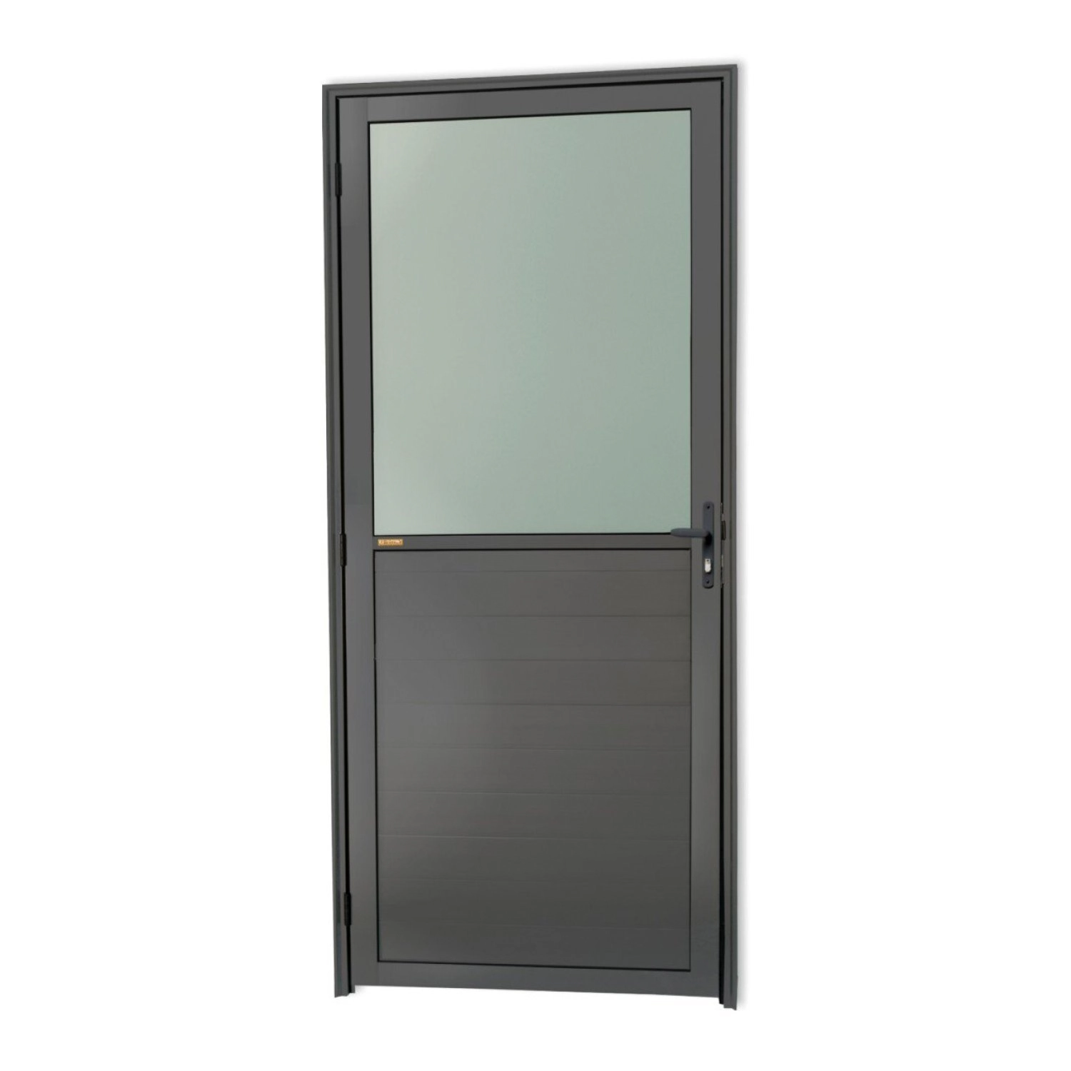 Porta com Visor de Giro Alumínio Pintado Boreal Cinza 2,10mX80cm Direito Brimak
