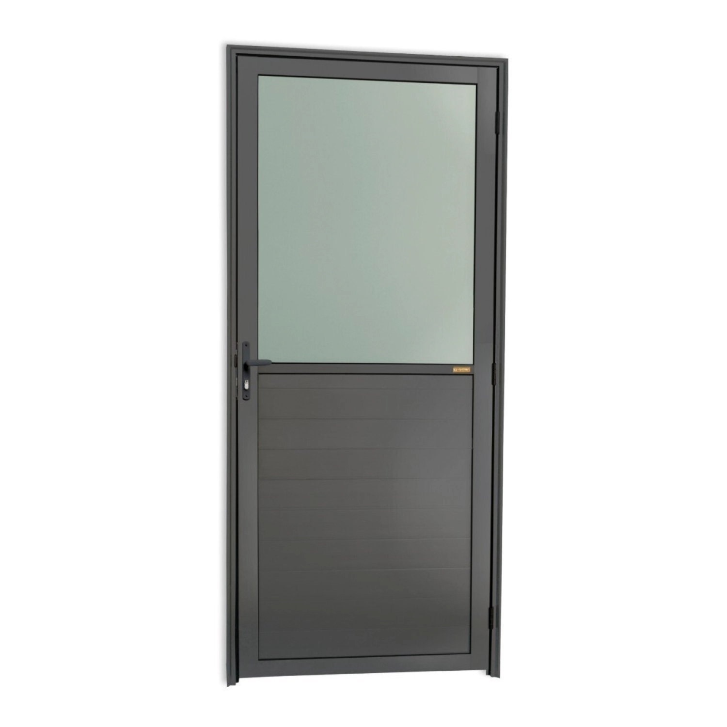 Porta com Visor de Giro Alumínio Pintado Boreal Cinza 2,10mX80cm Esquerdo Brimak