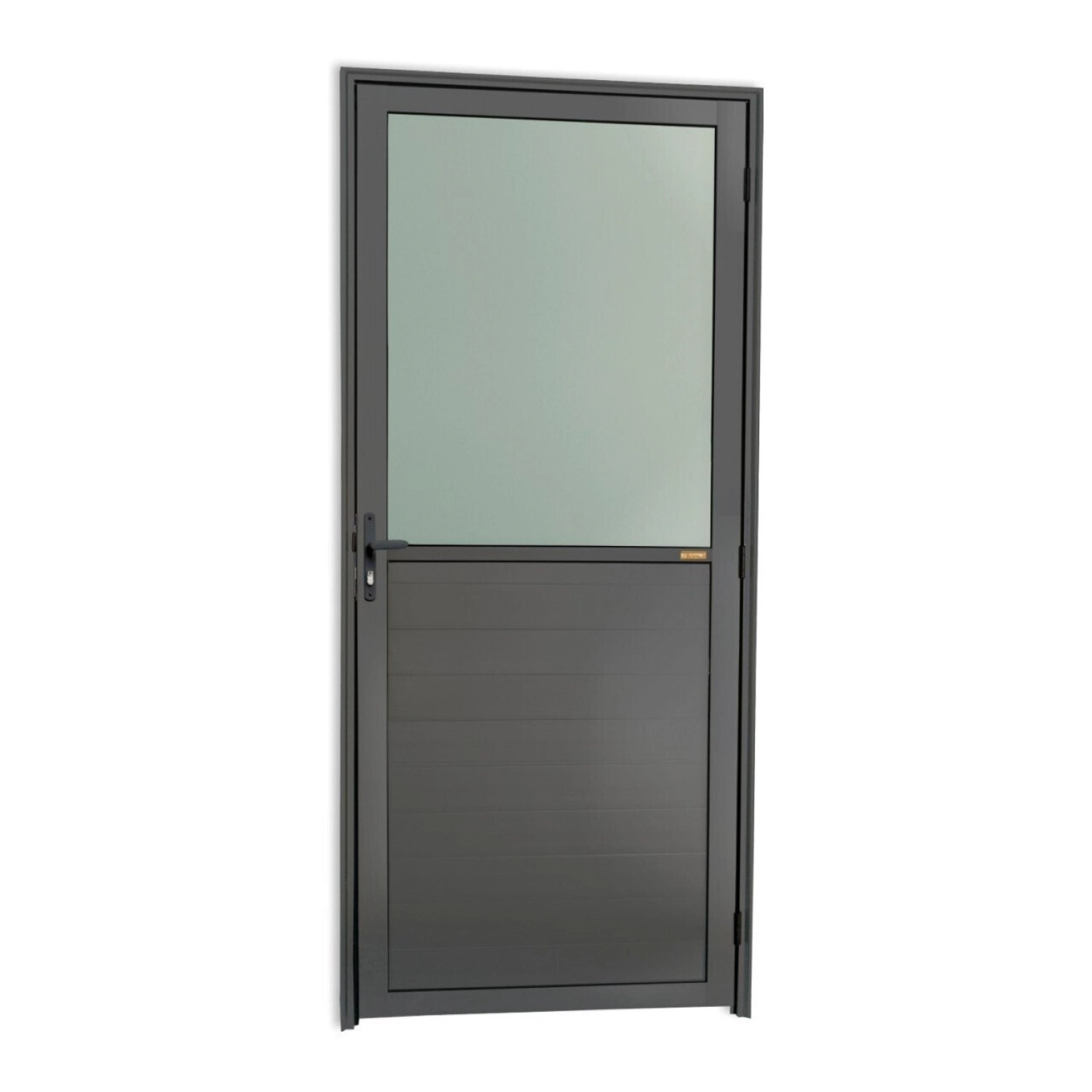 Porta com Visor de Giro Alumínio Pintado Boreal Cinza 2,10mX90cm Esquerdo Brimak