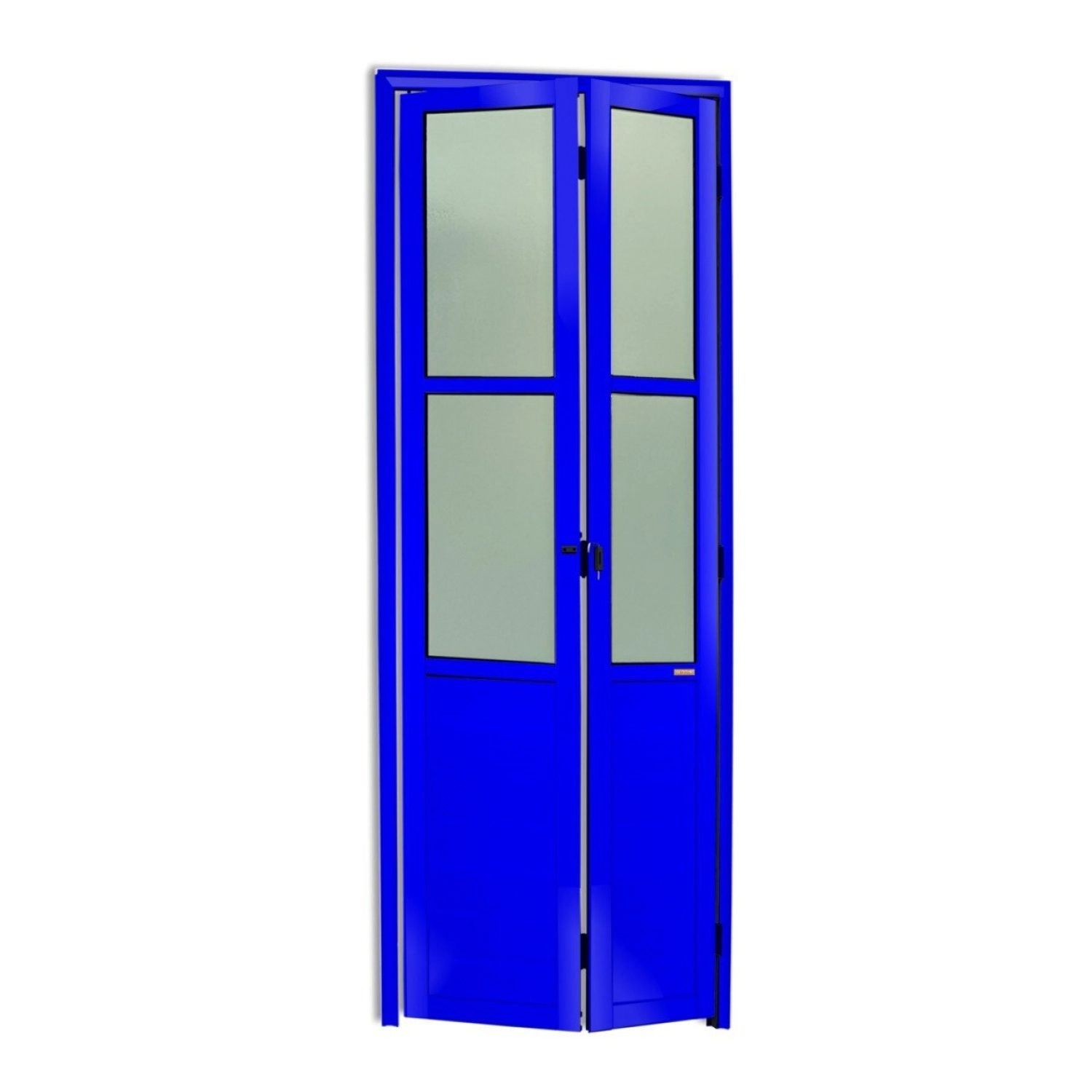 Porta Lambrill Camarão Meia Vidro Alumínio Pintado Azul 2,10mX60cm Esquerdo Brimak