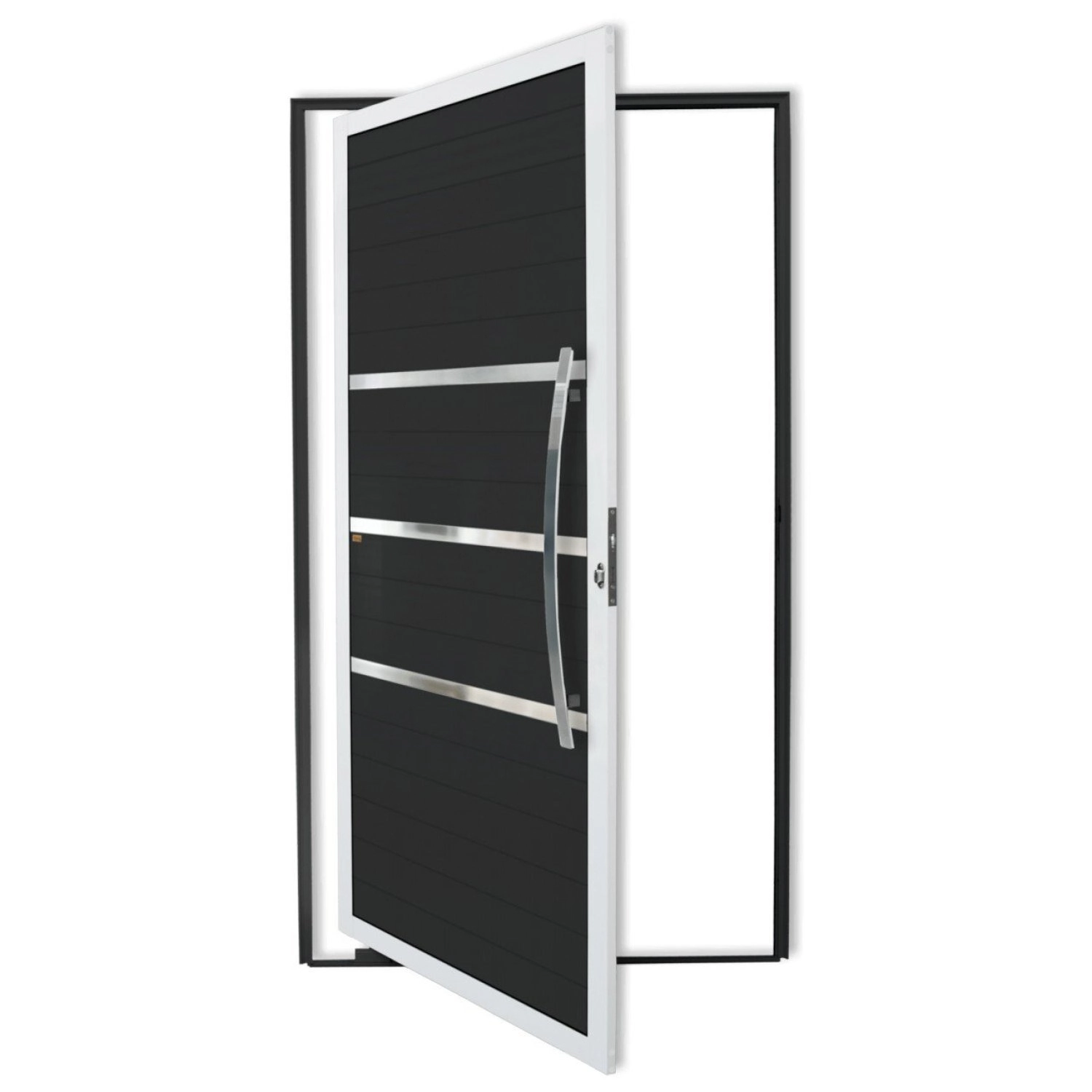 Porta Pivotante Lambril Evolution Com Puxador Super 210cm X 100cm Brimak Abertura Direita Mix Preto