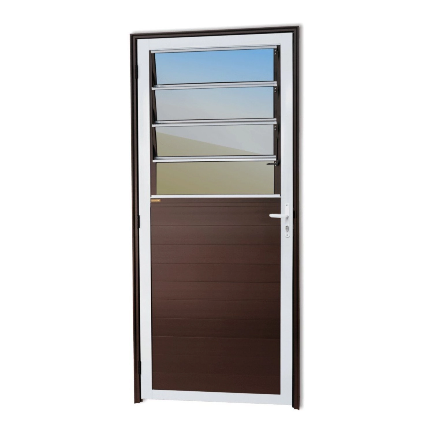 Porta Lambril Com Bandeira Basculante Super 25 Vidro Reflex 210cm X 86cm Brimak Abertura Direita Mix Corten
