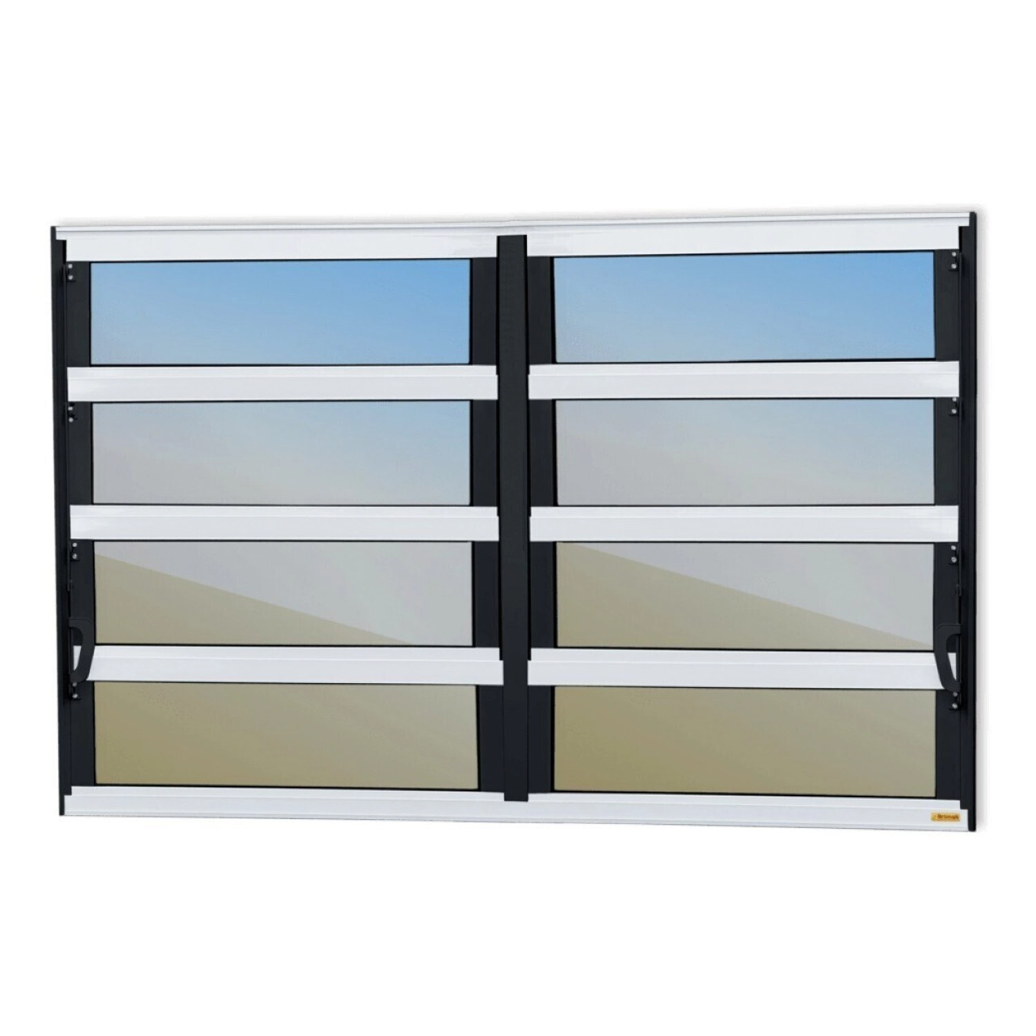 Janela De Alumínio Basculante 2 Seções 80x200cm Vidro Espelhado Elite Brimak Mix Preto