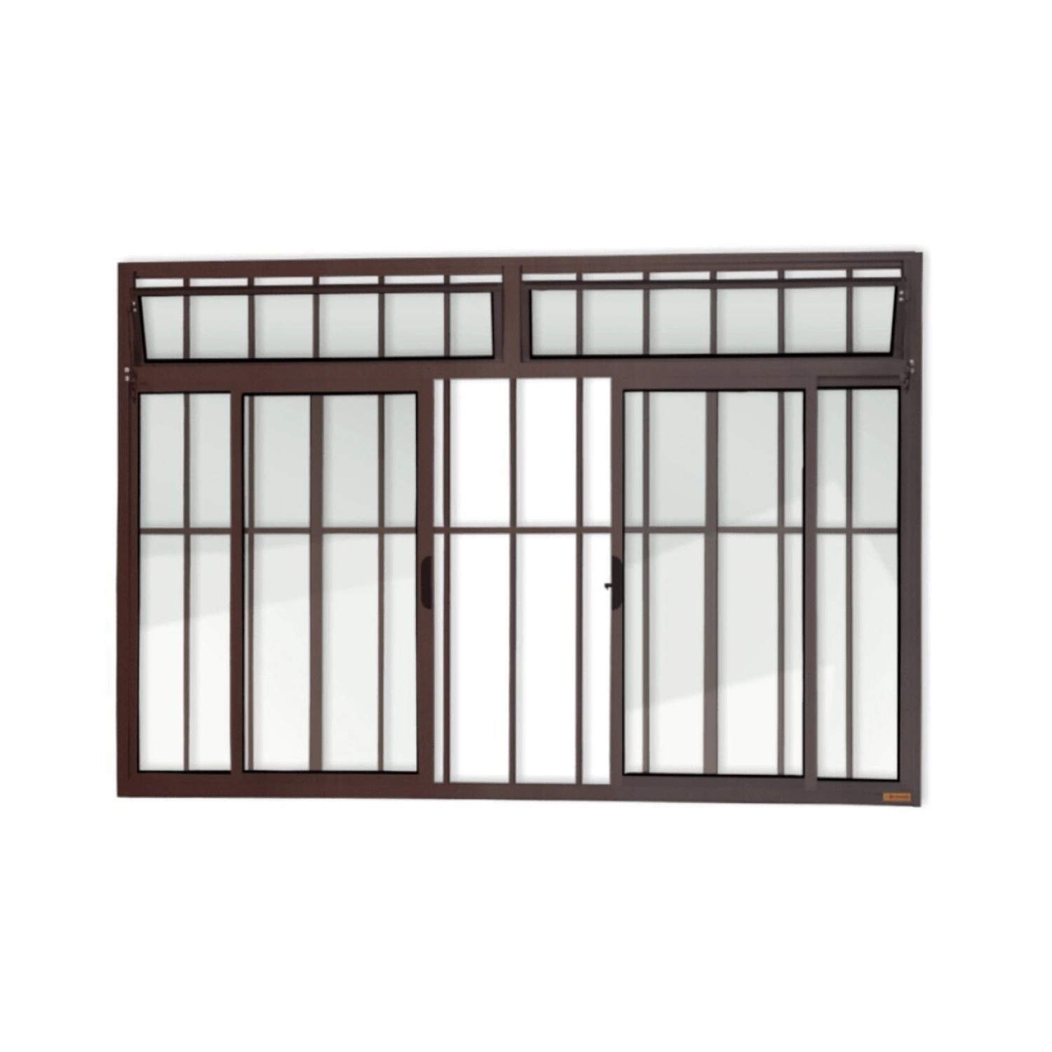 Janela Plus 4 Folhas Com Bandeira E Grade Vidro Liso 100cm X 150cm Brimak Corten