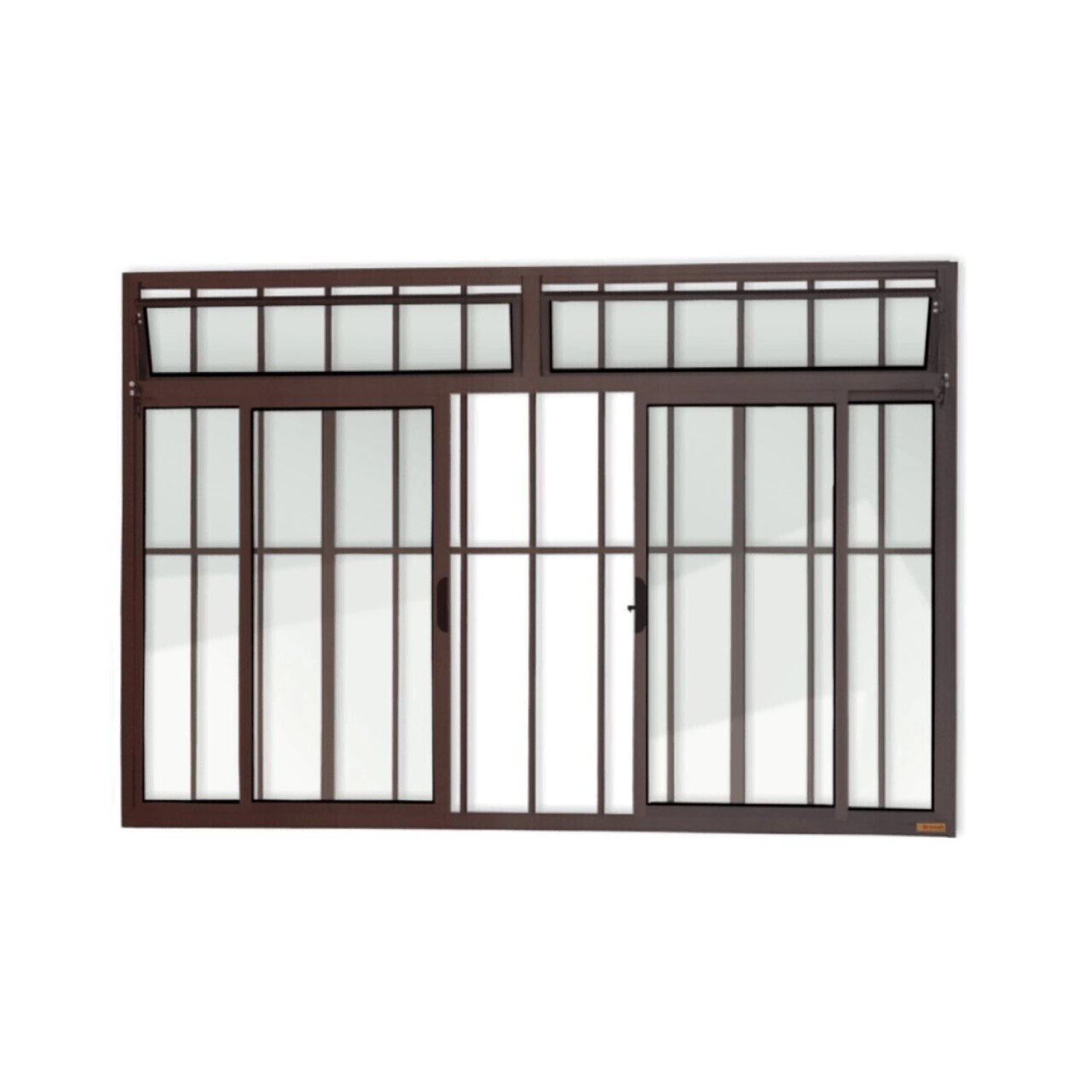 Janela Plus 4 Folhas Com Bandeira E Grade Vidro Liso 100cm X 200cm Brimak Corten