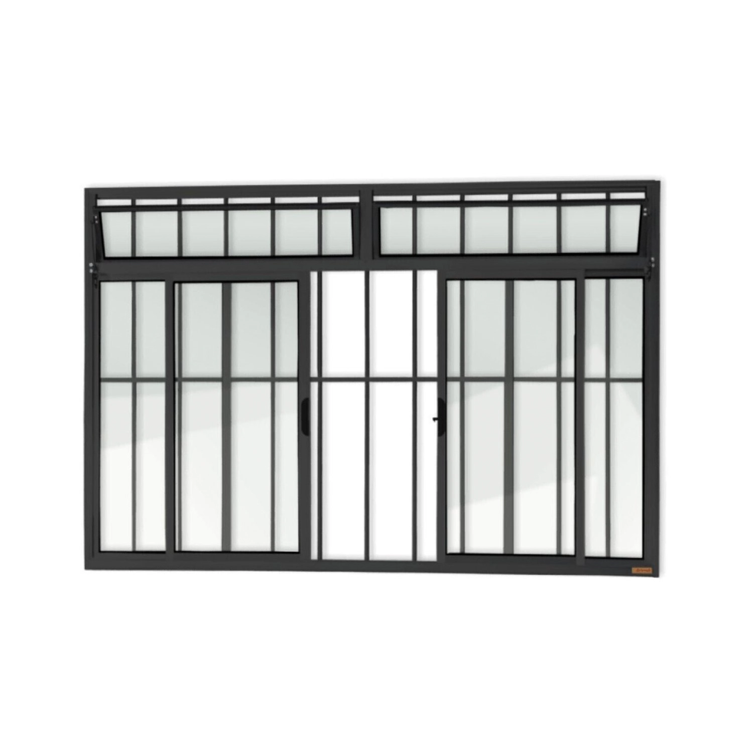 Janela Plus 4 Folhas Com Bandeira E Grade Vidro Liso 120cm X 200cm Brimak Preto