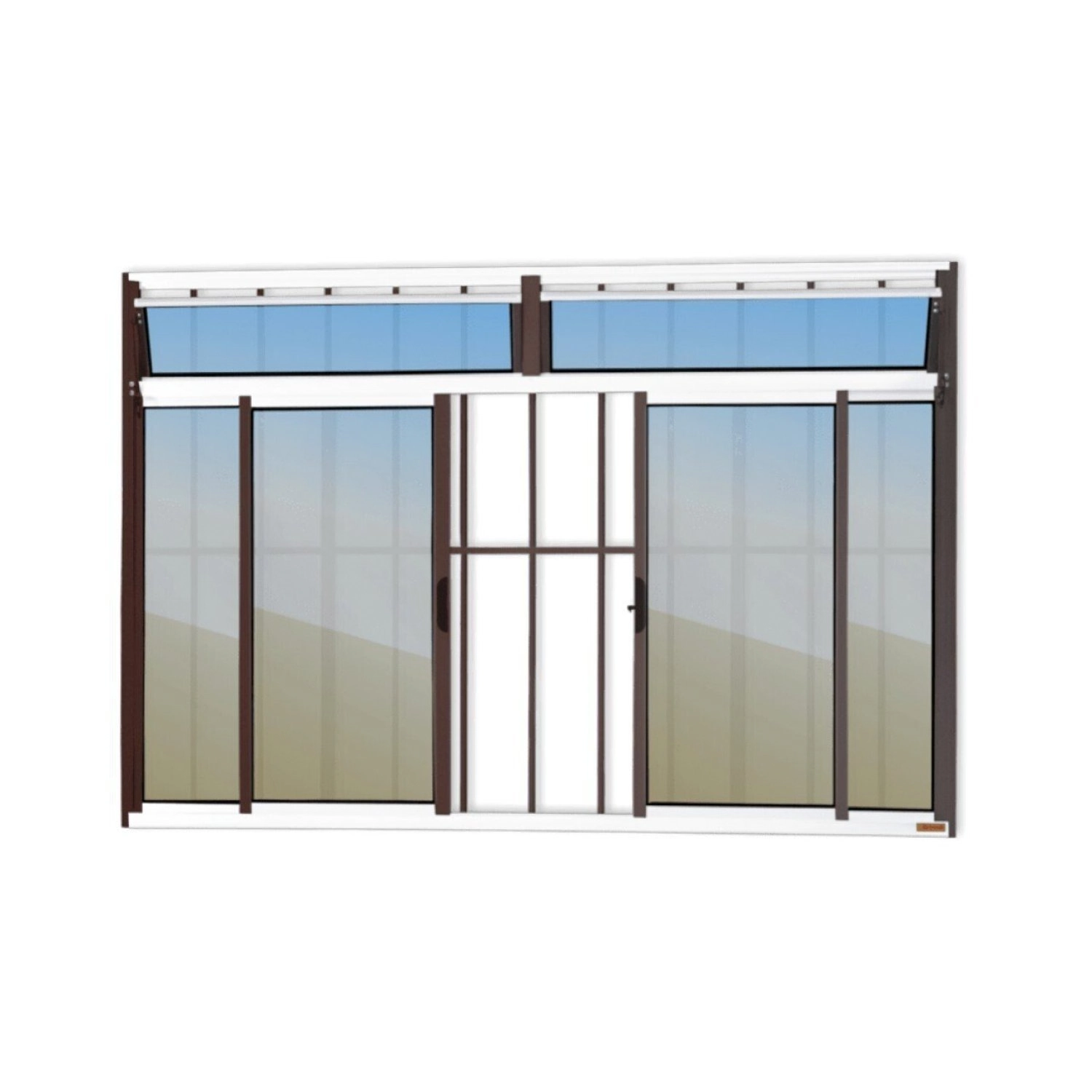 Janela Plus 4 Folhas Com Bandeira E Grade Vidro Reflex 100cm X 150cm Brimak Mix Corten