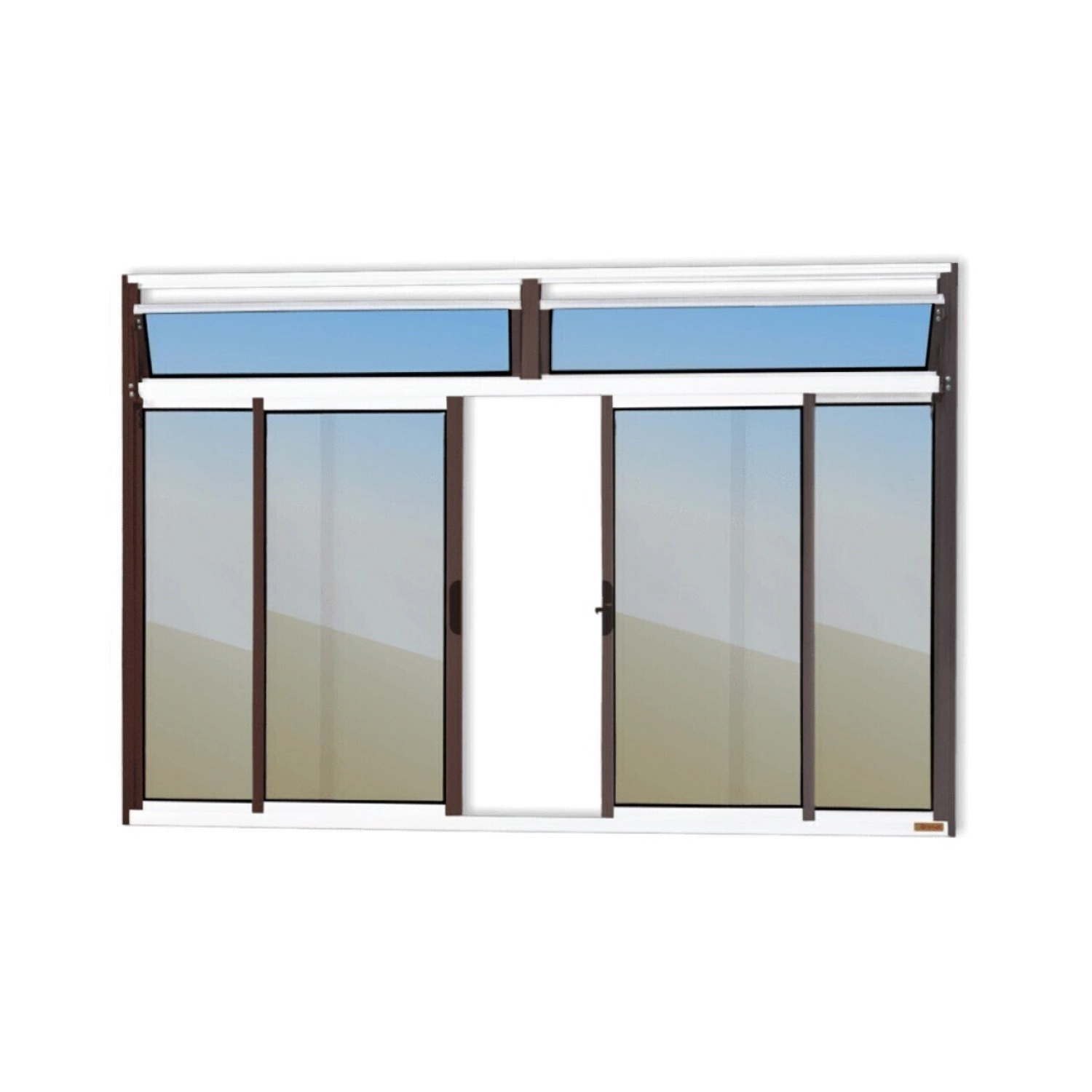 Janela Plus 4 Folhas Com Bandeira Vidro Reflex 100cm X 200cm Brimak Mix Corten