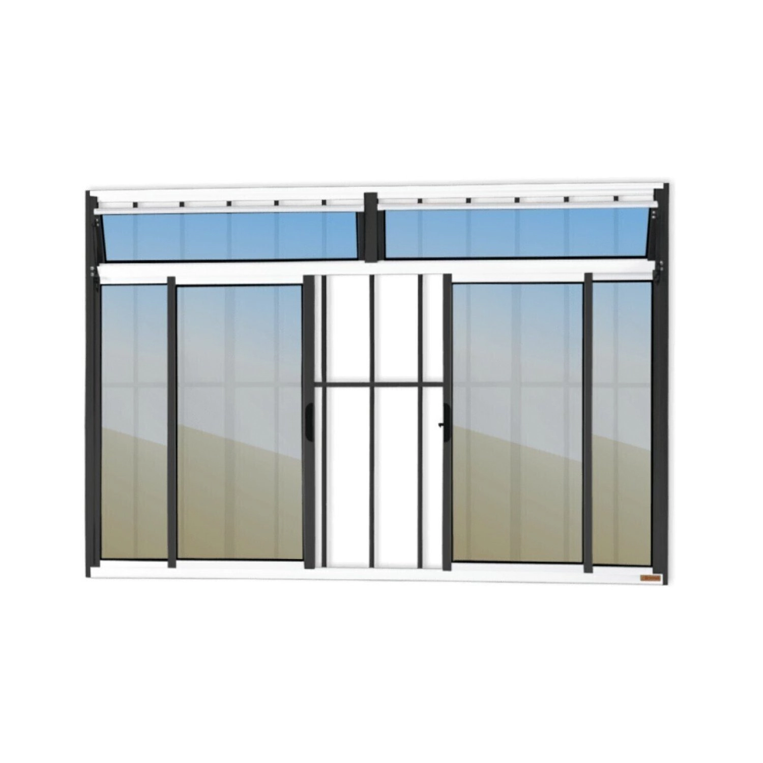 Janela Plus 4 Folhas Com Bandeira E Grade Vidro Reflex 100cm X 200cm Brimak Mix Preto