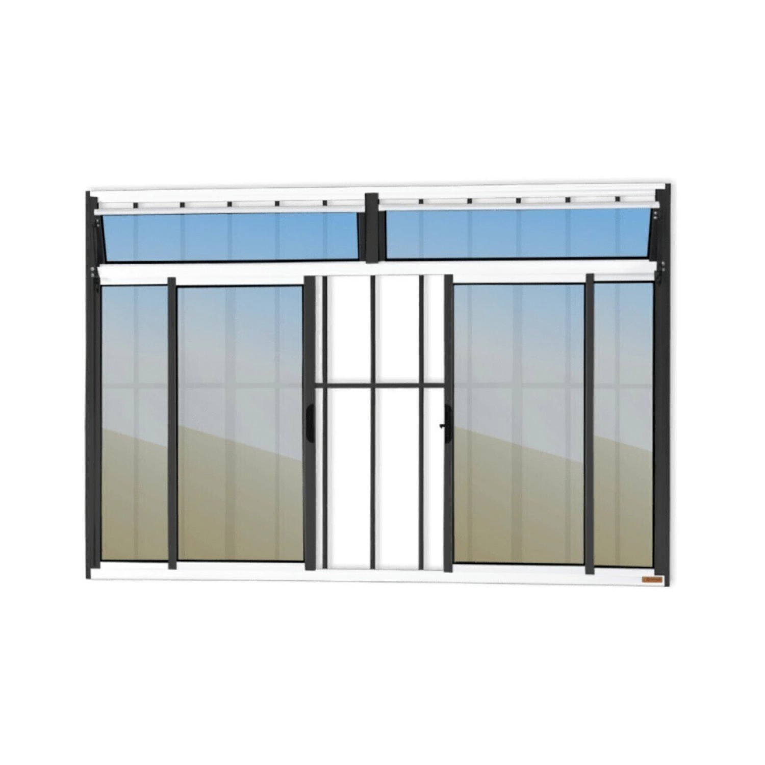Janela Plus 4 Folhas Com Bandeira E Grade Vidro Reflex 120cm X 200cm Brimak Mix Preto
