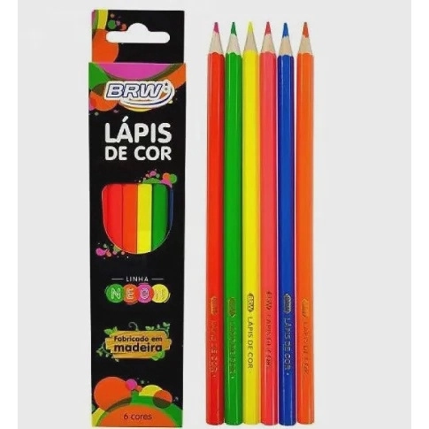 Lapis De Cor Madeira Sextavado 6 Cores Neon Brw