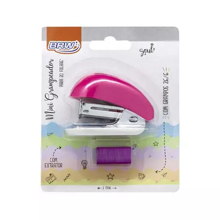 Mini Grampeador C/grampo 26/6 Rosa 6,8cm Brw