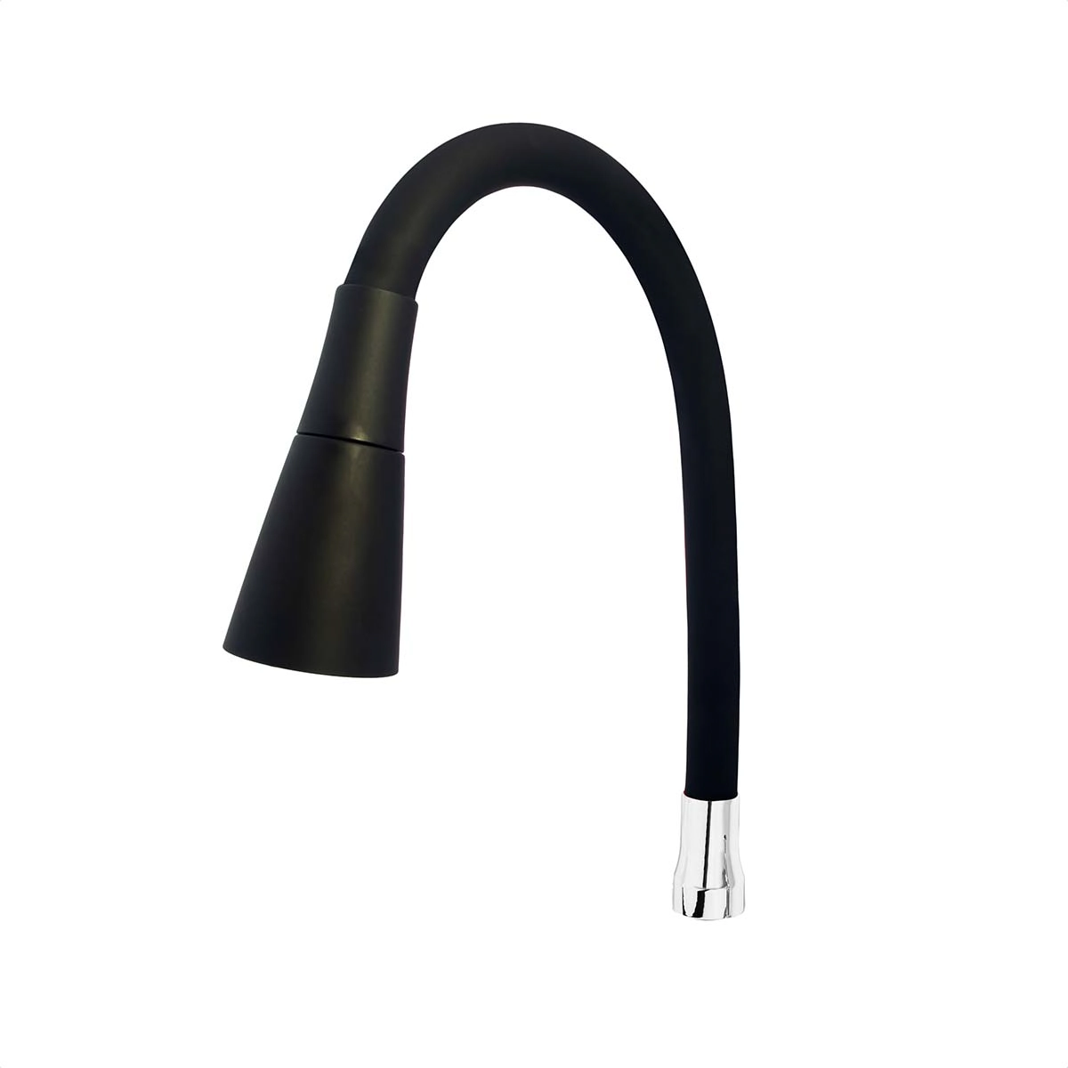 Tubo Flexível Para Torneira Gourmet Inox Revestido Em Silicone Preto Com Arejador Cone Duplo Jato
