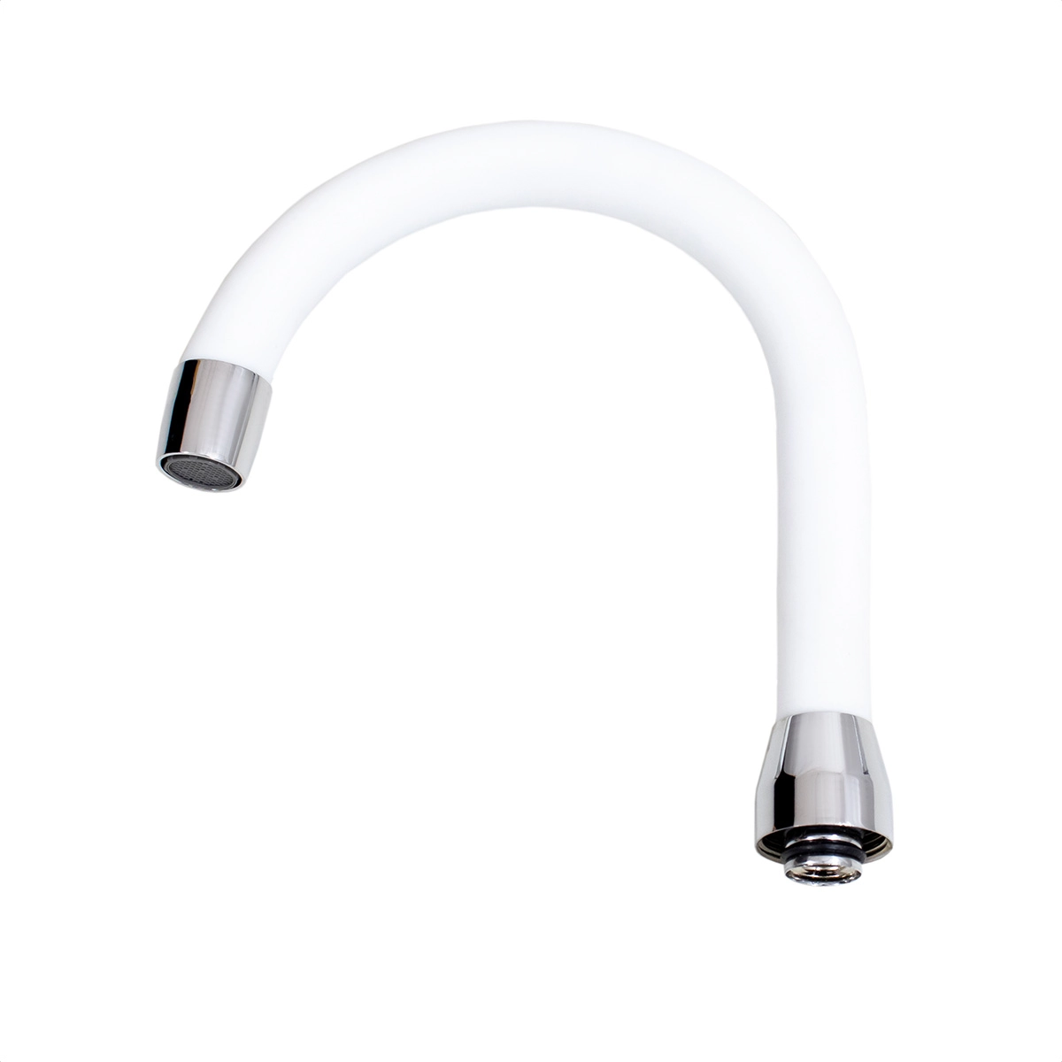 Tubo Bica Móvel Para Torneira Lavatório Inox Revestido Silicone Branco Com Arejador Fixo Latão U