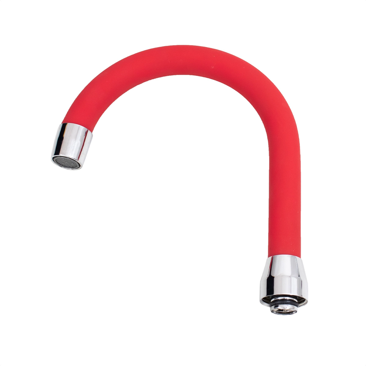 Tubo Bica Móvel Para Torneira Lavatório Inox Revestido Silicone Vermelho Com Arejador Fixo Latão U