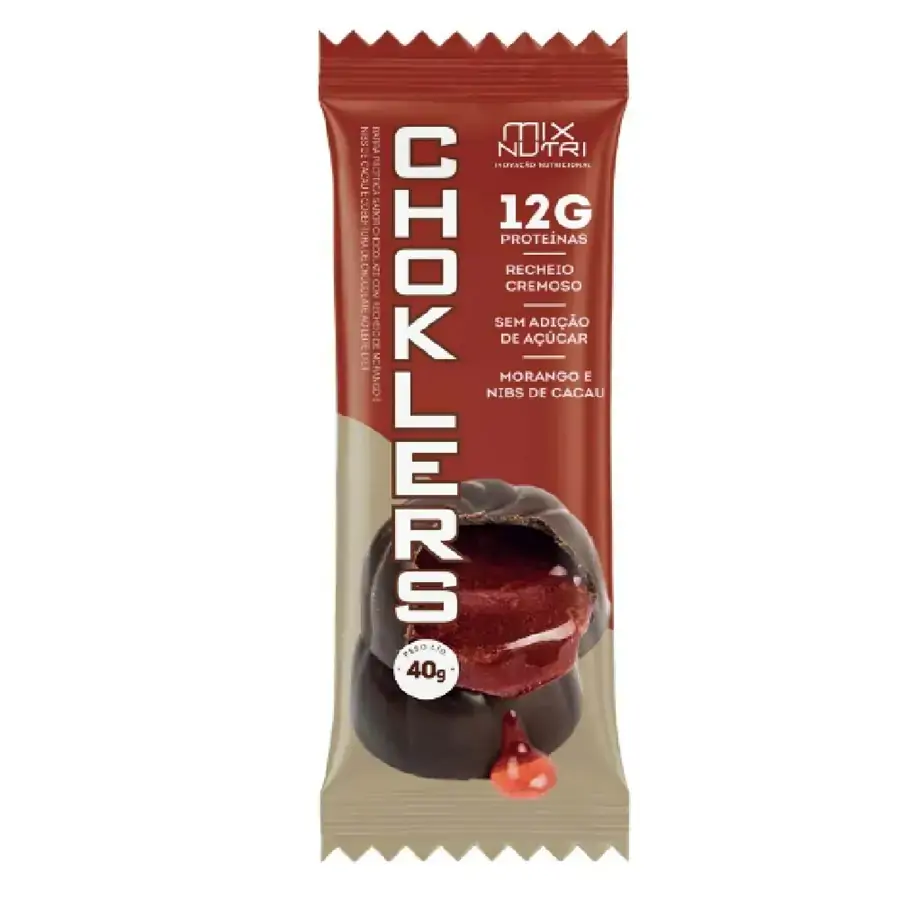 Barra De Proteína Recheio Morango E Nibs De Cacau Cobertura Chocolate Ao Leite Diet Mix Nutri Chokle