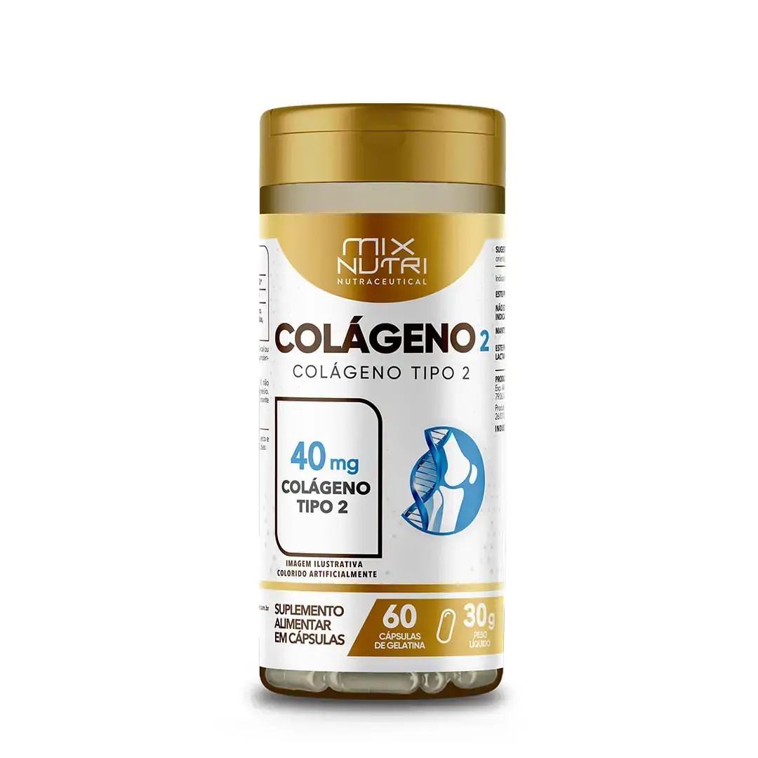 Colágeno Tipo 2 40mg Mix Nutri Nutraceutical Frasco 30g 60 Cápsulas Gelatinosas