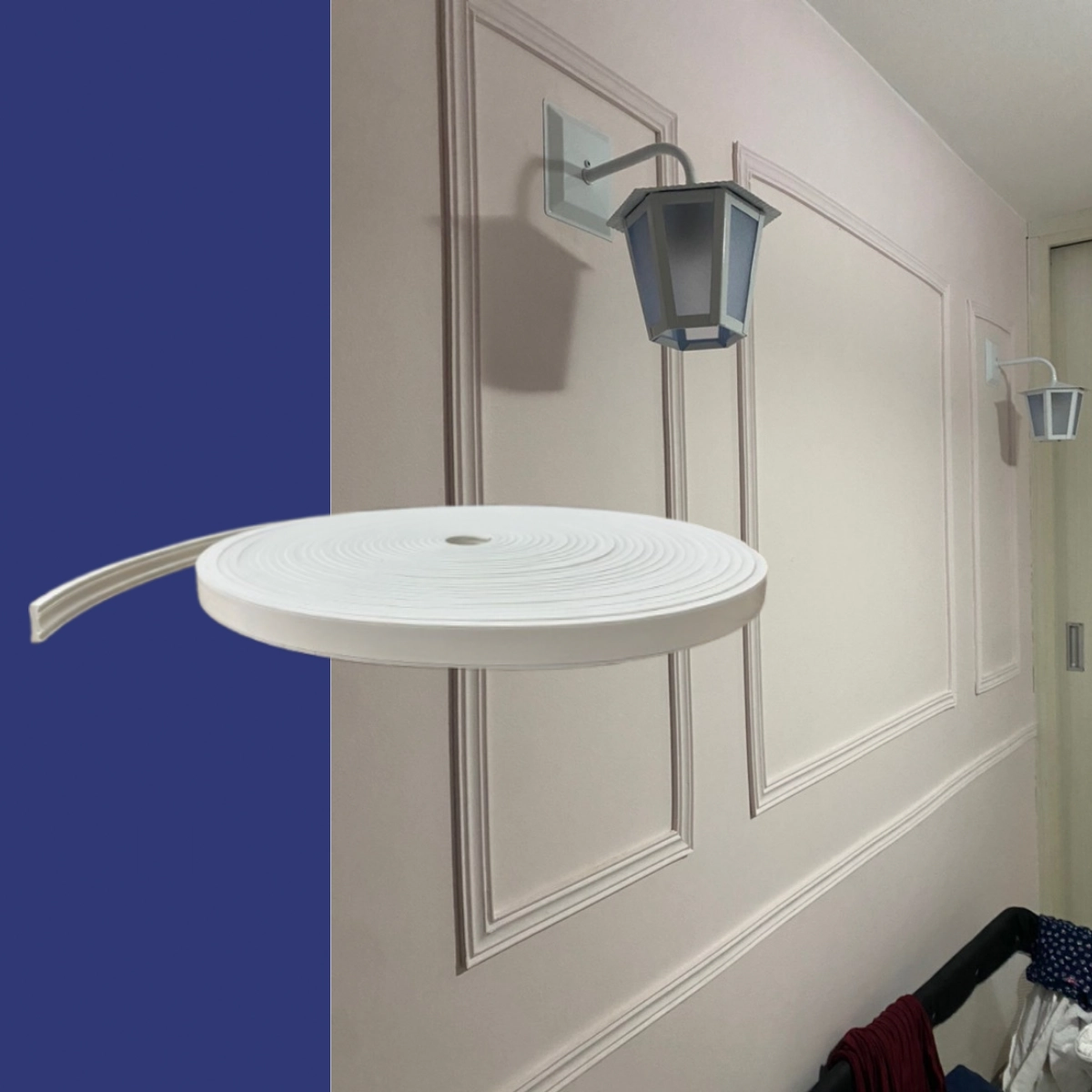 Boiserie Moldura Rodameio De Eva Adesivo E Flexível *Terra 2,5cmx 8mm 10 Metros* Branco