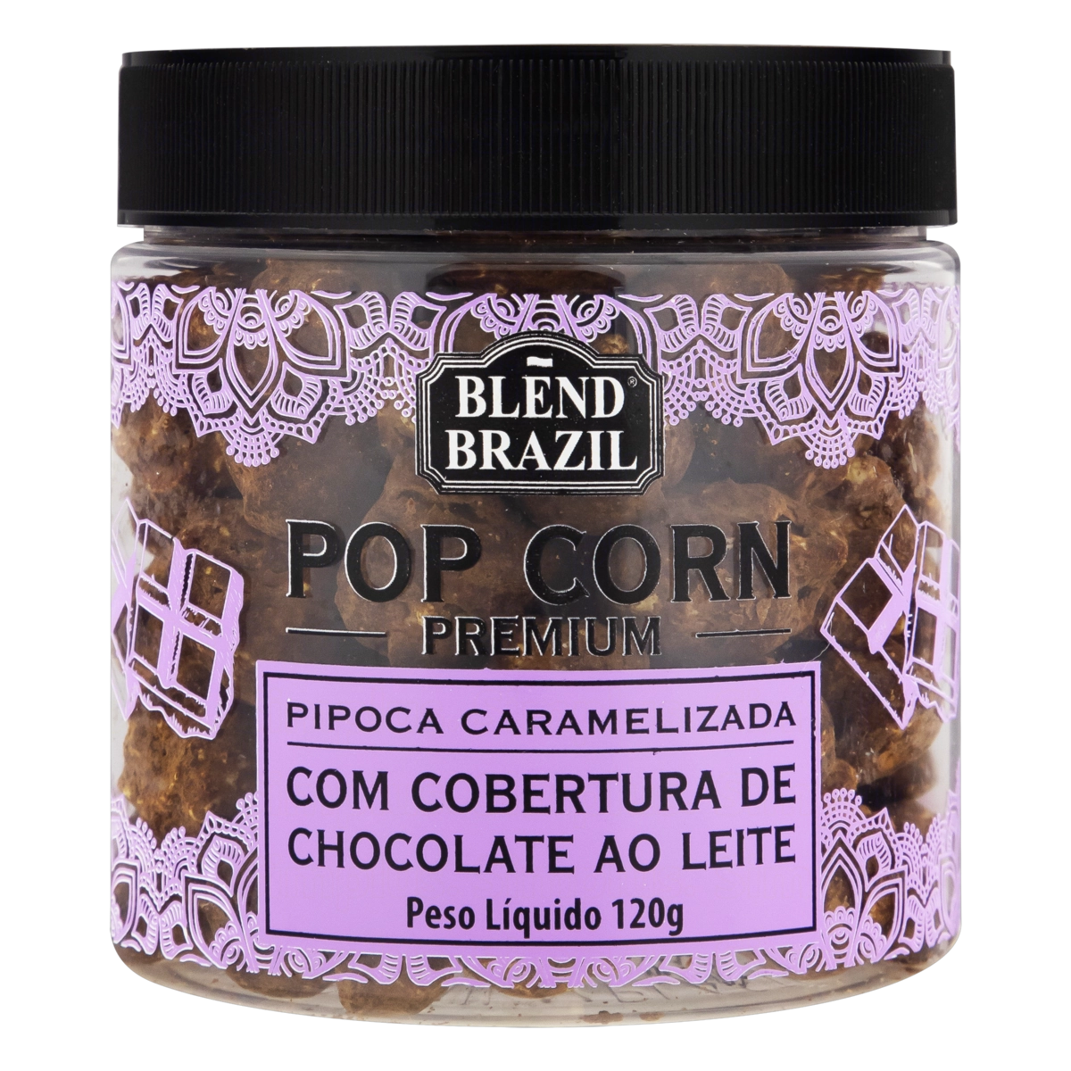 Pipoca Pronta Premium BLEND BRAZIL Caramelizada Cobertura Chocolate Ao Leite Pote 120g