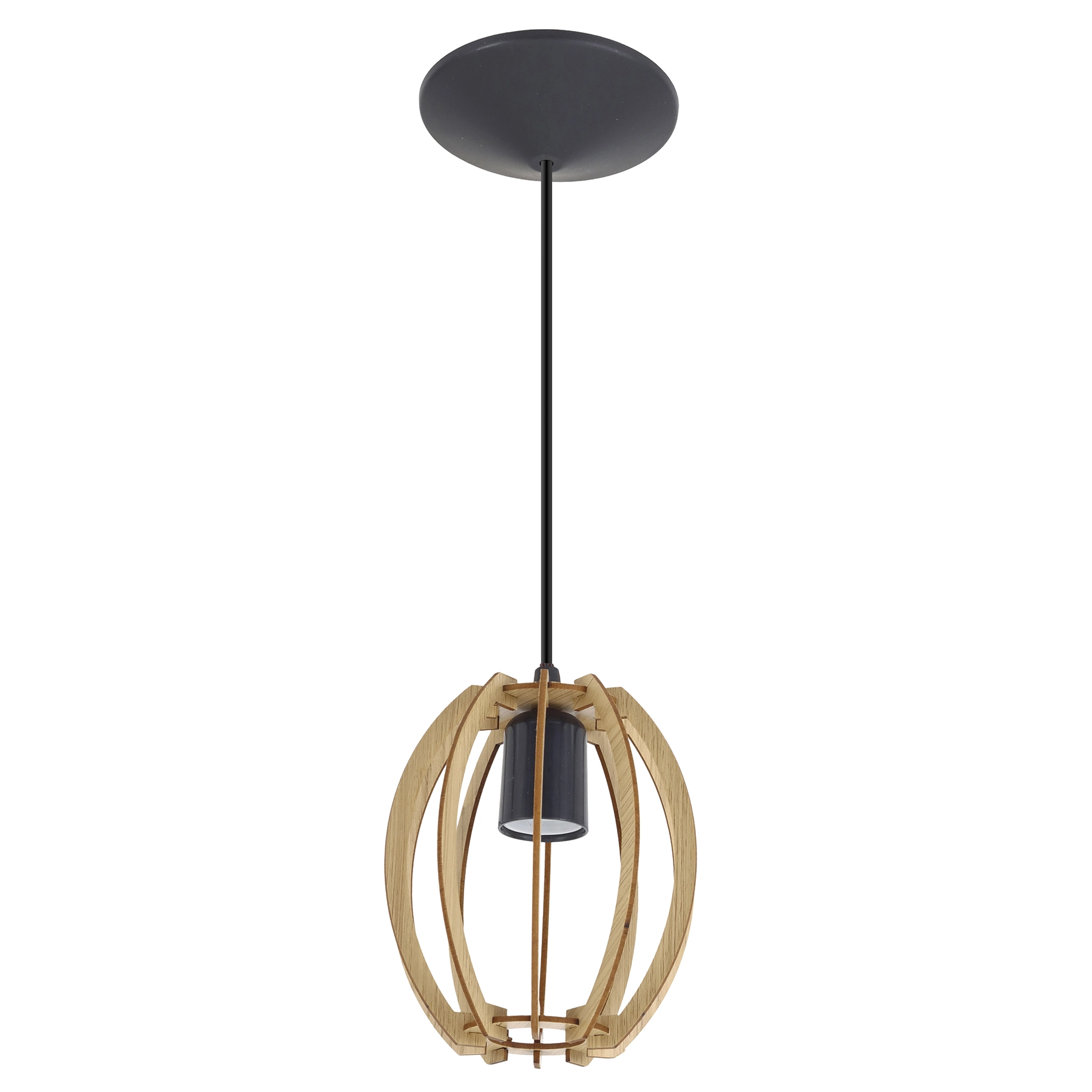Pendente Oval 1 Lâmpada Madeira Marrom Gude Ilux