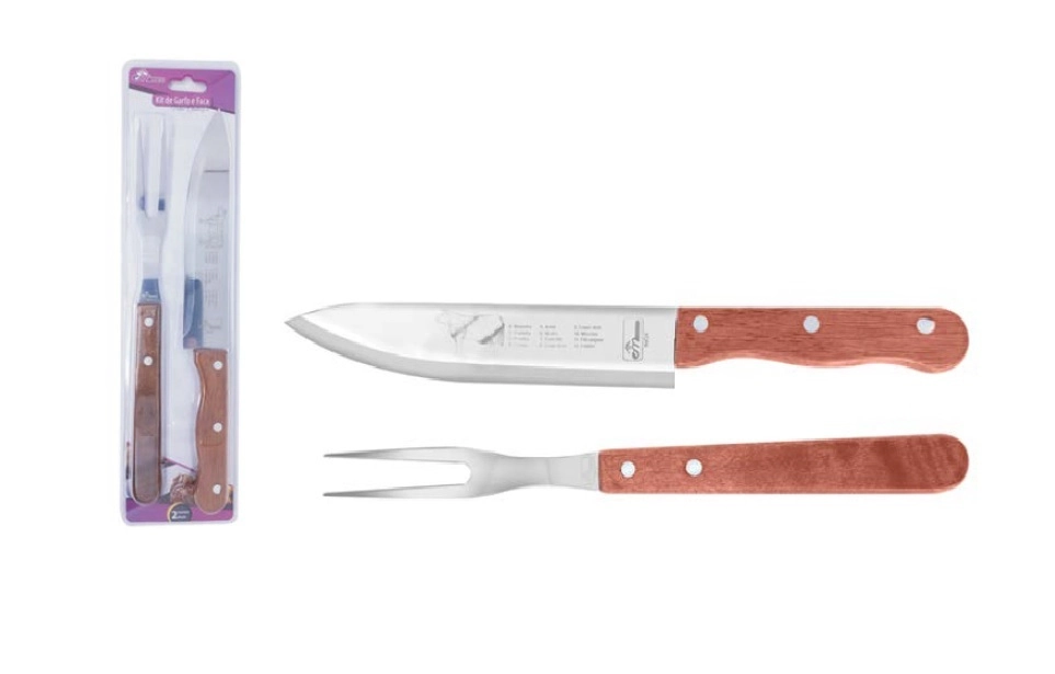 Kit Churrasco Garfo E Faca Inox Cabo Madeira Inga