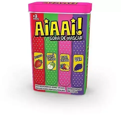 Goma de Mascar Morango Maçã Verde Tutti-Frutti Uva Kids Zone Aiaai 18 unidades
