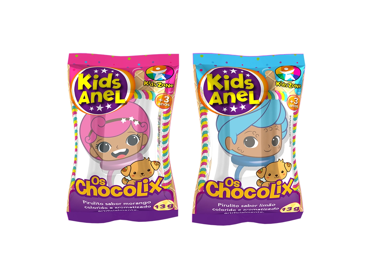 Pirulito Anel Morango Ou Limão Os Chocolix Kids Zone Pacote 13g