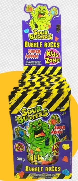 Goma De Mascar ácida Frutas Sortidas Bubble Rocks Kids Zone Sour Busters Sachê 49g